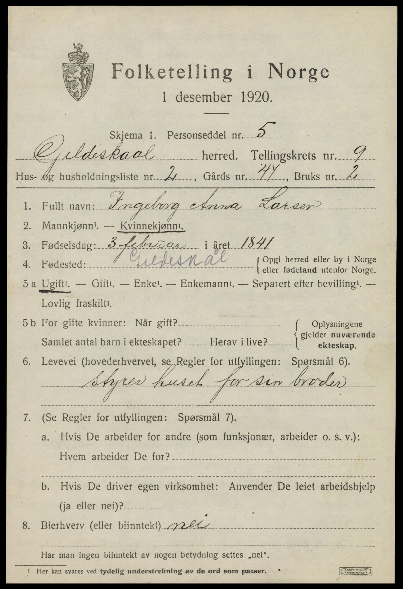 SAT, 1920 census for Gildeskål, 1920, p. 5814