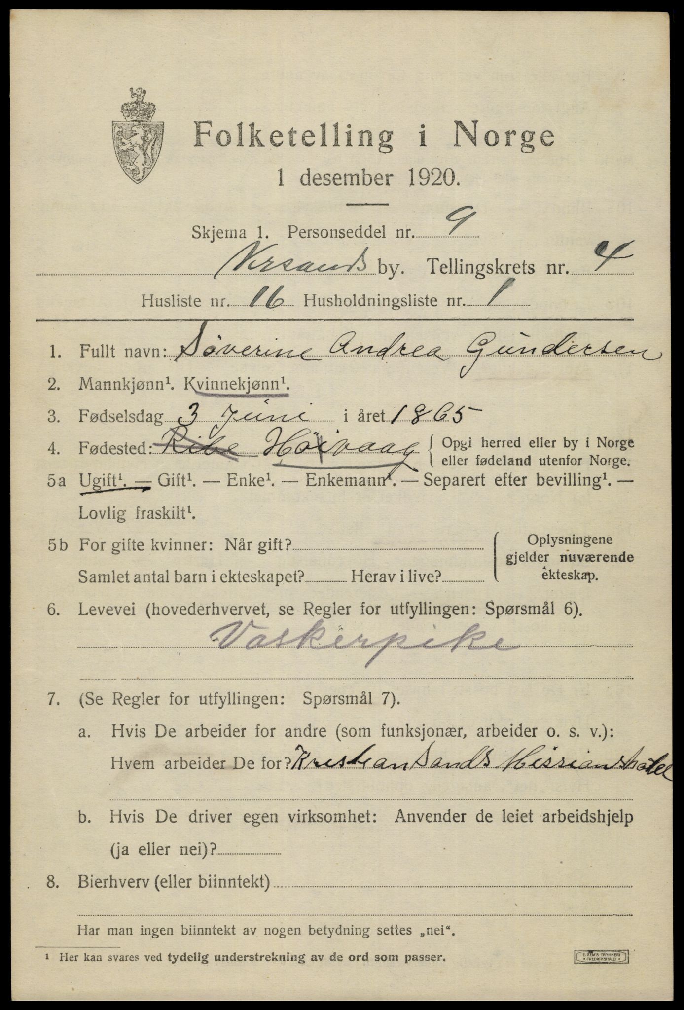 SAK, 1920 census for Kristiansand, 1920, p. 15655