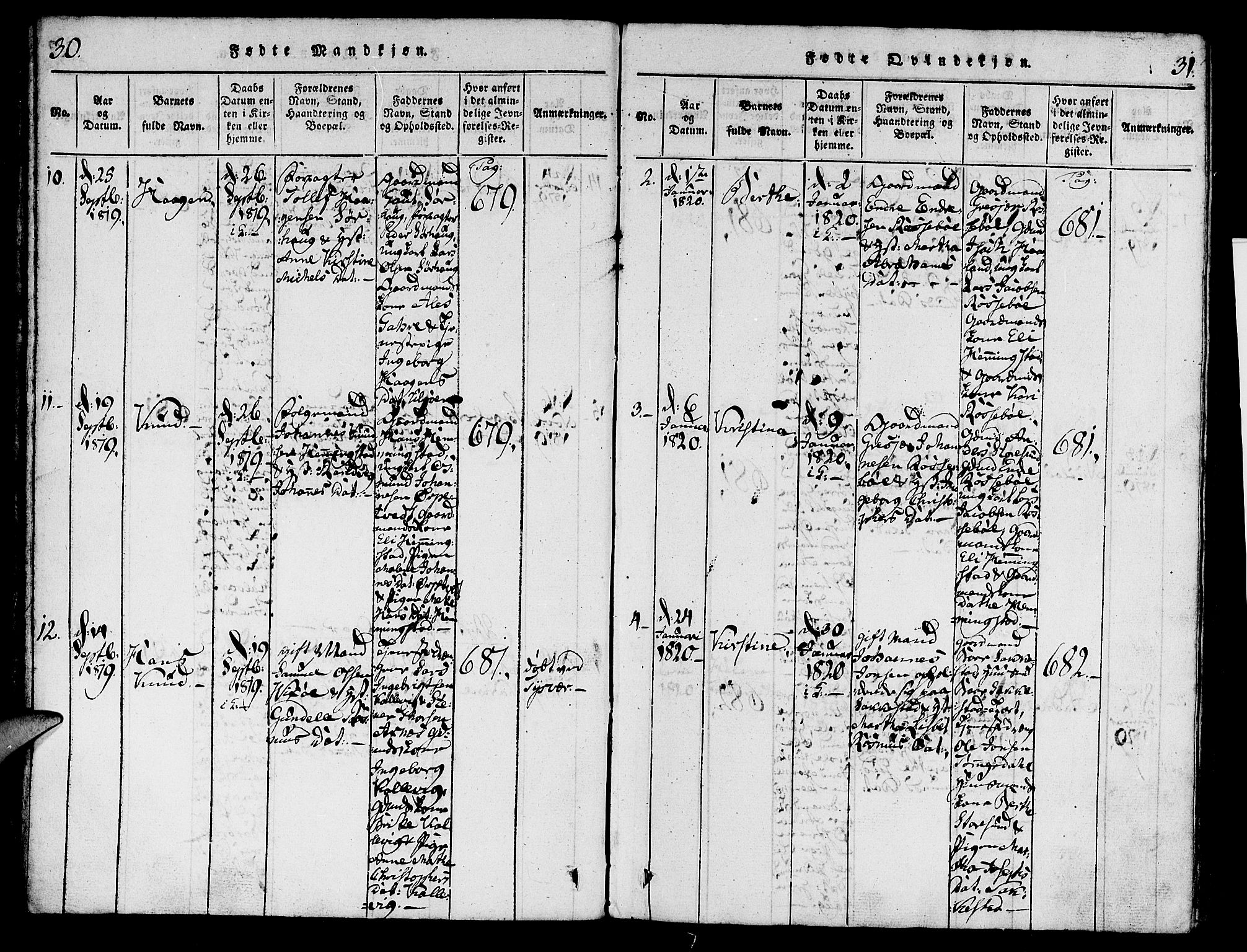 Torvastad sokneprestkontor, SAST/A -101857/H/Ha/Haa/L0004: Parish register (official) no. A 4, 1817-1836, p. 30-31