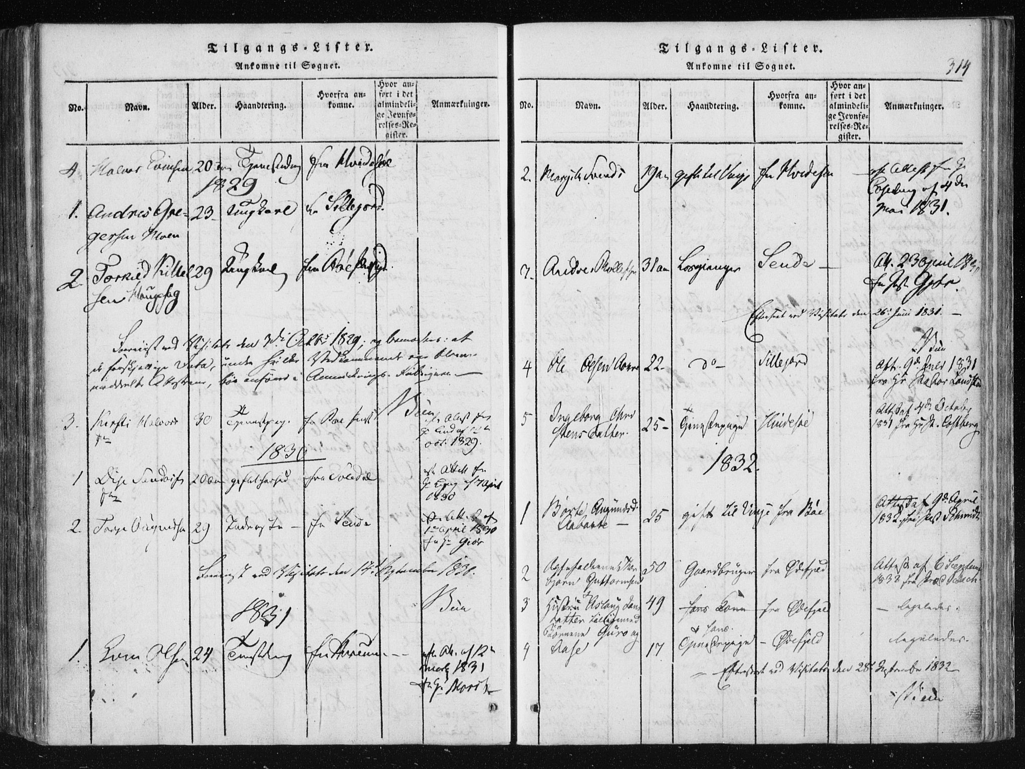 Vinje kirkebøker, SAKO/A-312/F/Fa/L0003: Parish register (official) no. I 3, 1814-1843, p. 314