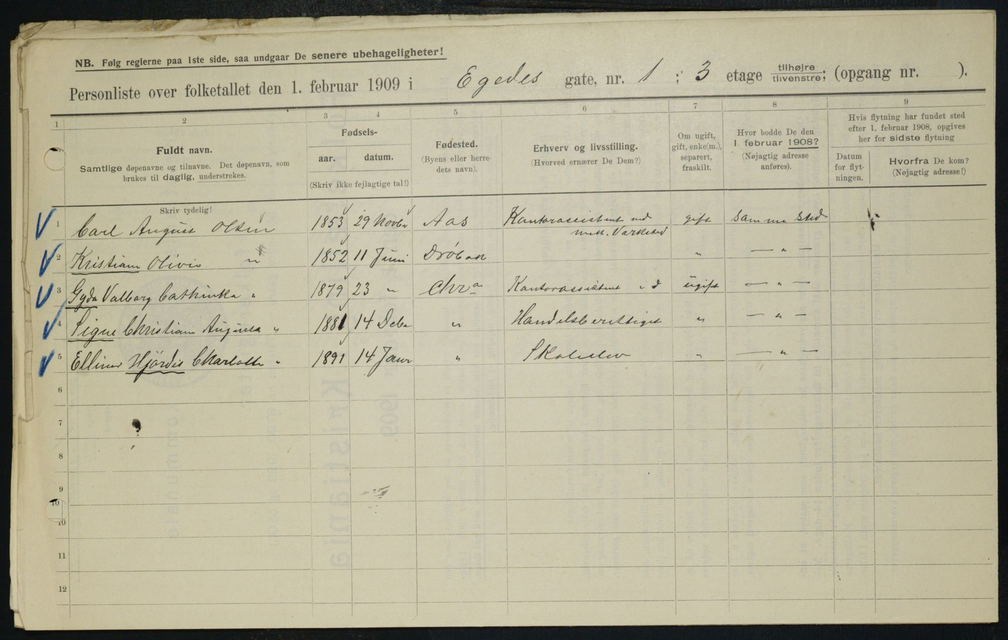 OBA, Municipal Census 1909 for Kristiania, 1909, p. 17095