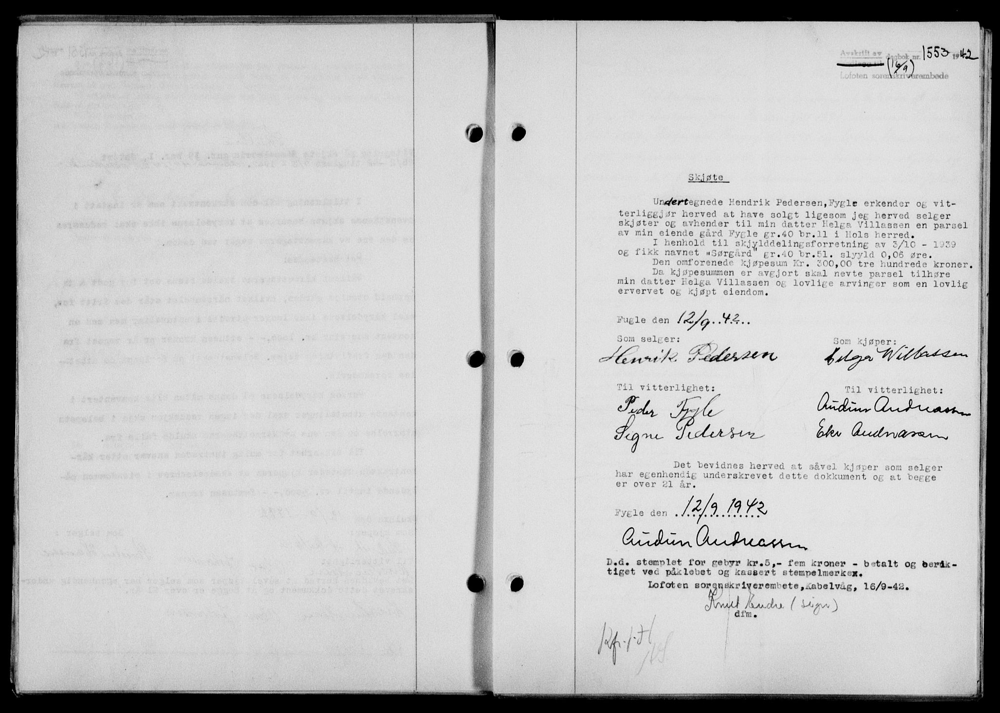 Lofoten sorenskriveri, SAT/A-0017/1/2/2C/L0010a: Mortgage book no. 10a, 1942-1943, Diary no: : 1553/1942