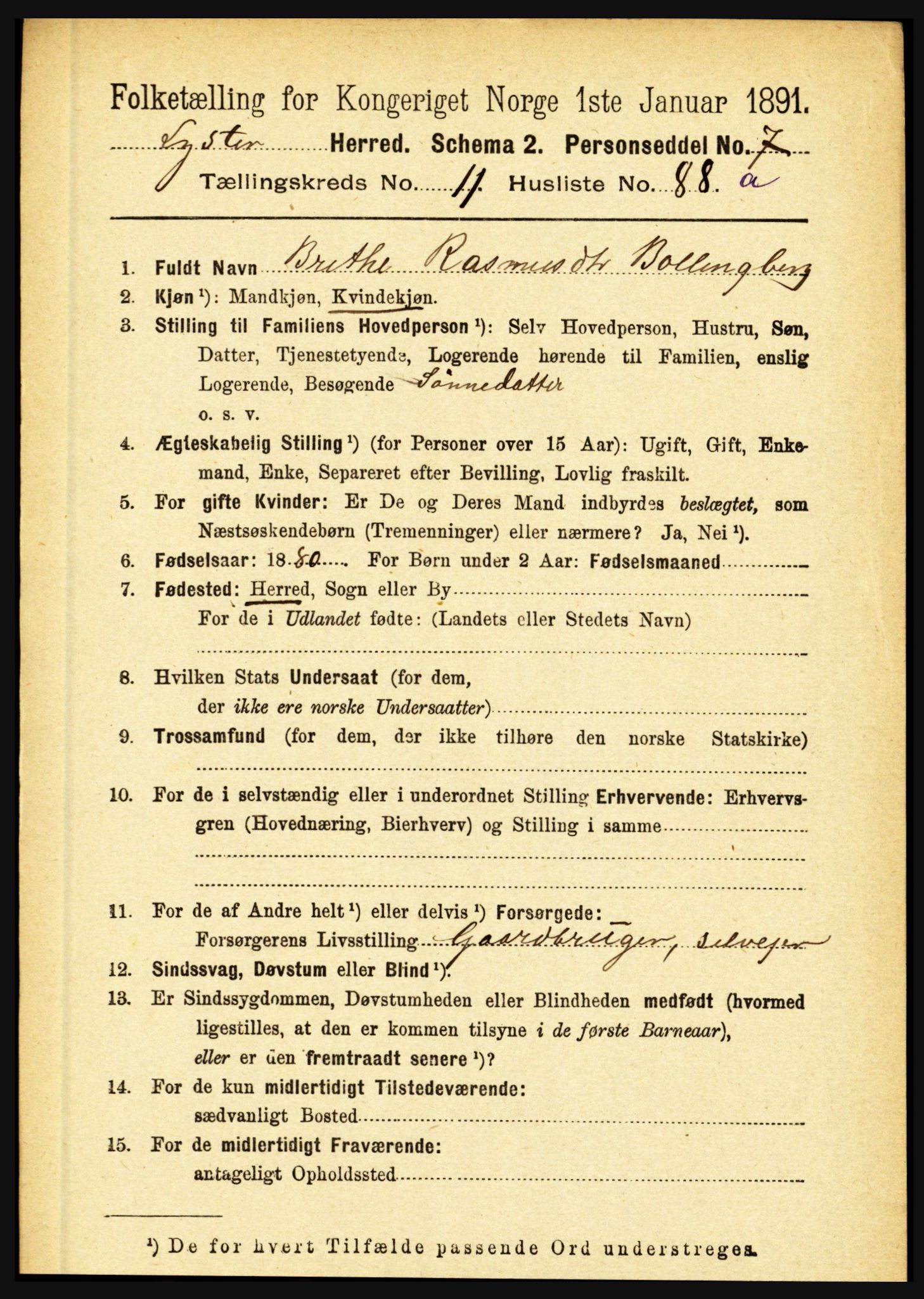 RA, 1891 census for 1426 Luster, 1891, p. 3700