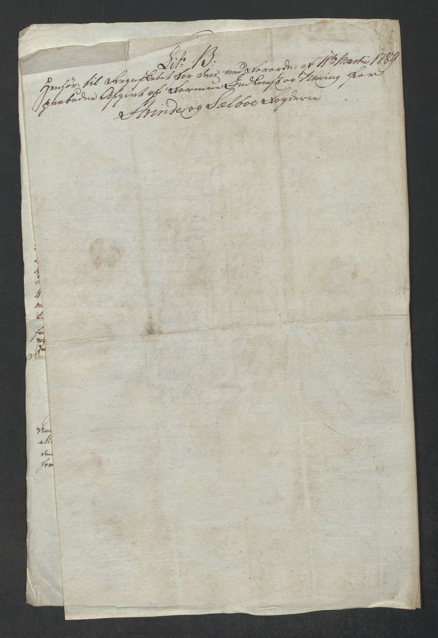 Rentekammeret inntil 1814, Reviderte regnskaper, Mindre regnskaper, AV/RA-EA-4068/Rf/Rfe/L0047: Strinda og Selbu fogderi. Strømsø, 1789, p. 16