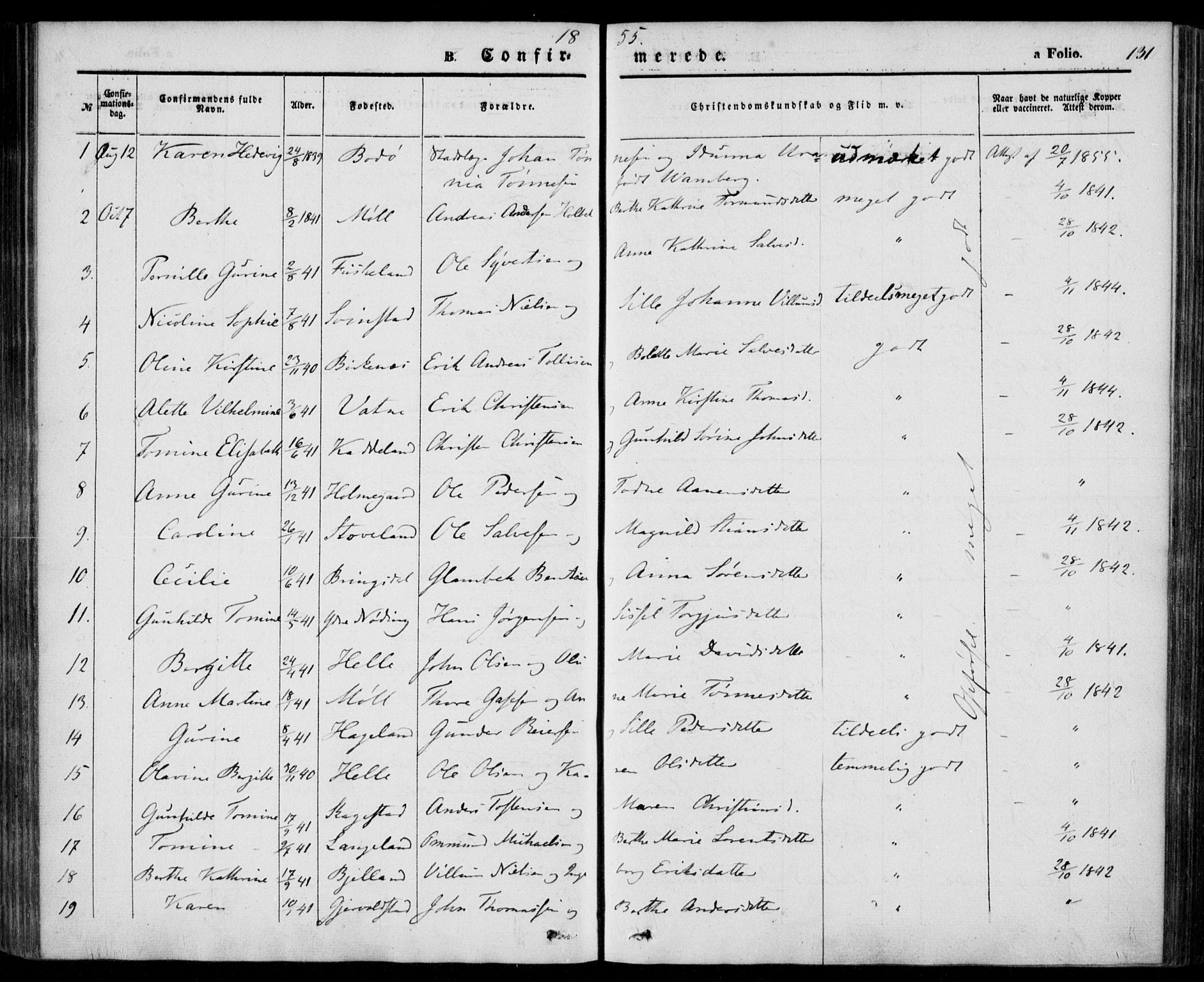 Holum sokneprestkontor, AV/SAK-1111-0022/F/Fa/Faa/L0005: Parish register (official) no. A 5, 1850-1864, p. 131