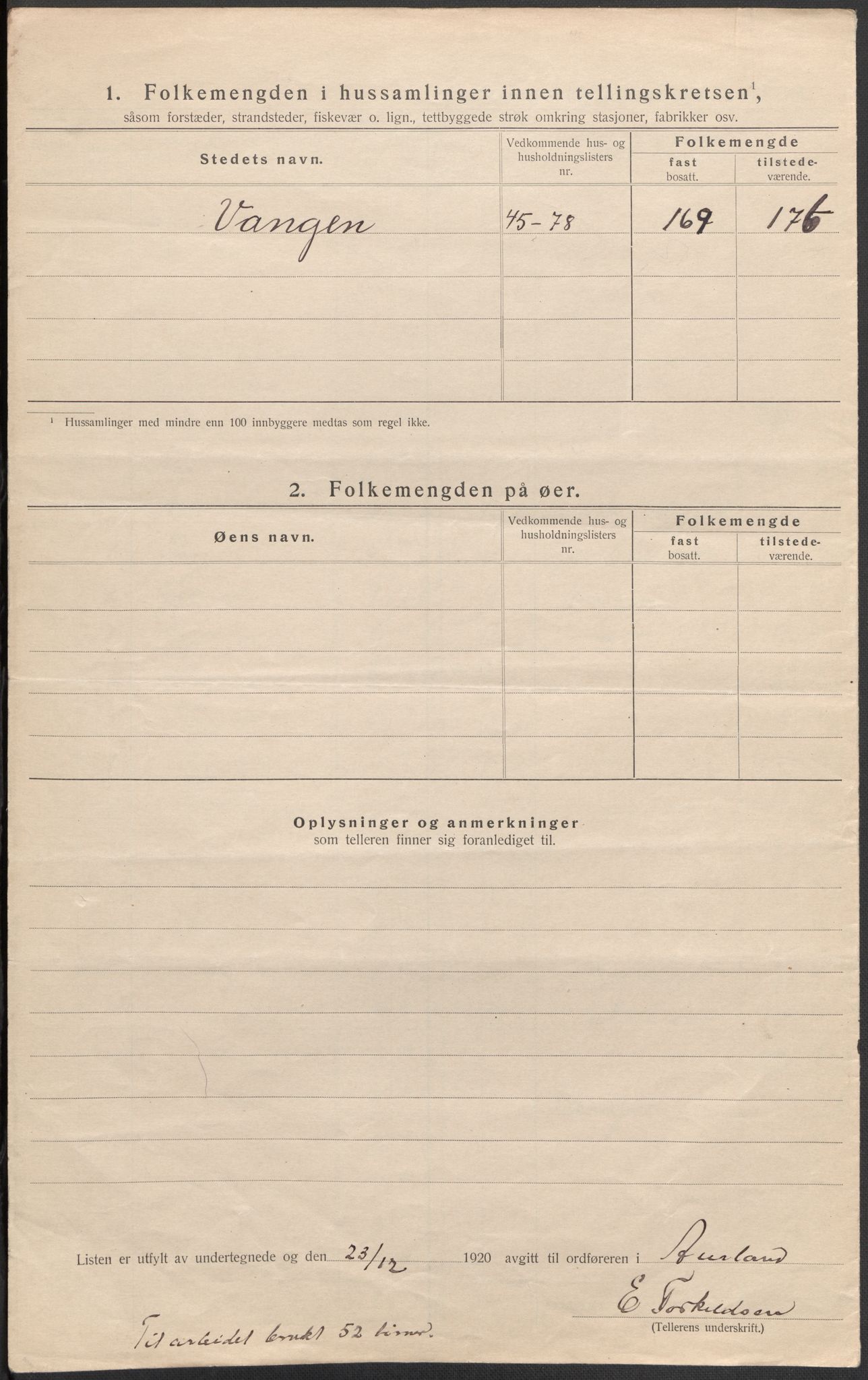 SAB, 1920 census for Aurland, 1920, p. 7