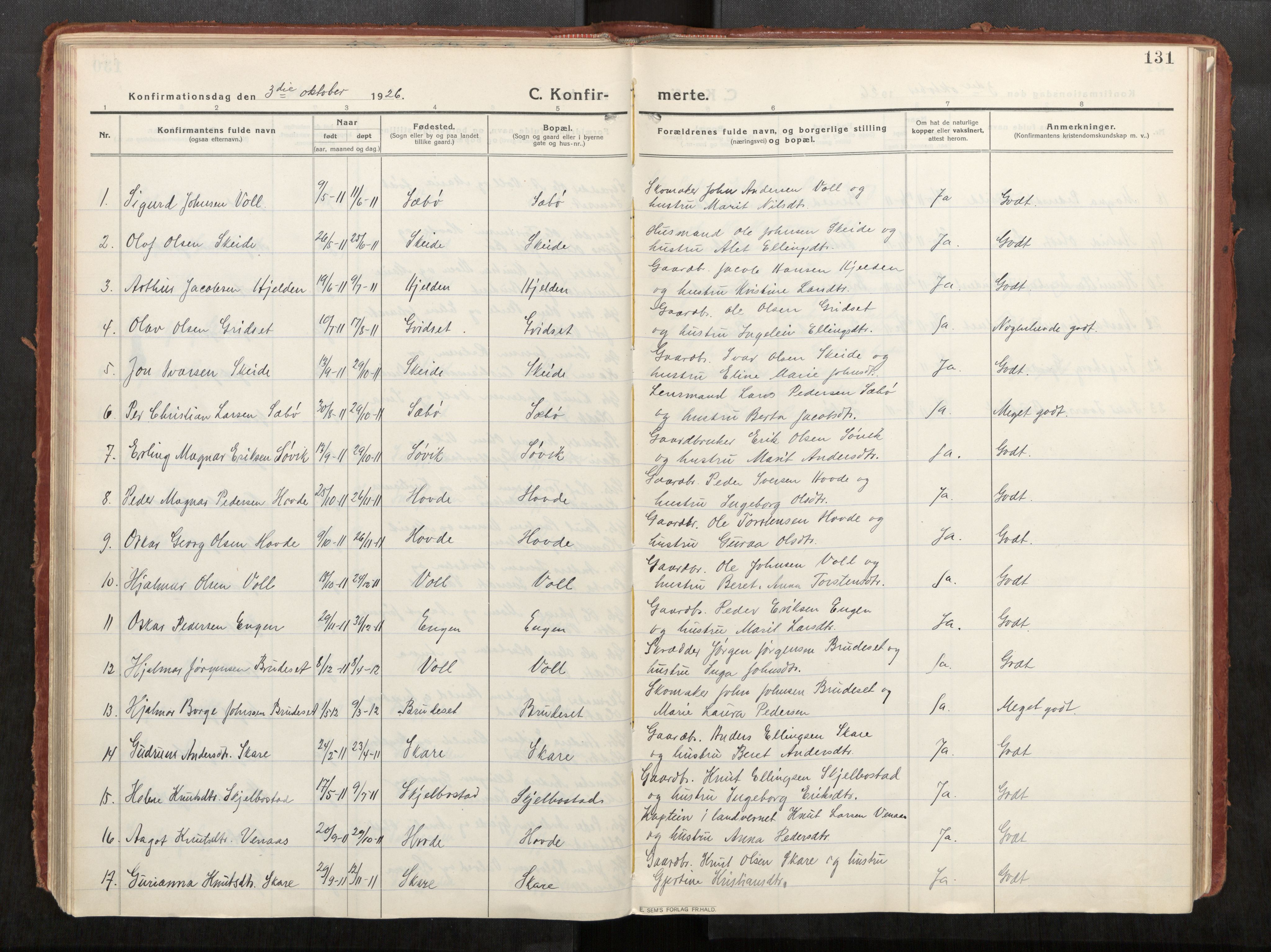 Eid sokneprestkontor, AV/SAT-A-1254: Parish register (official) no. 543A04, 1916-1956, p. 131