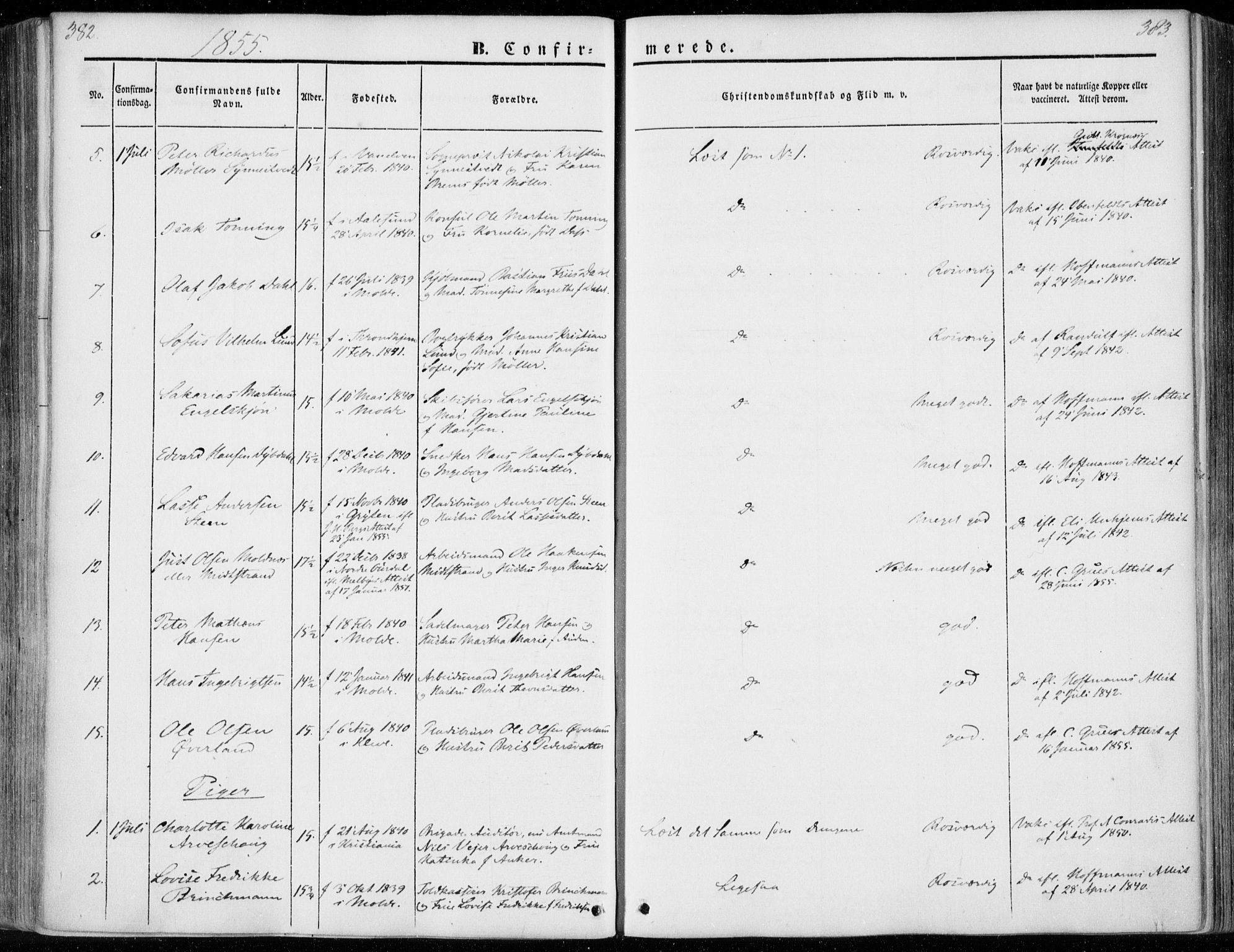 Ministerialprotokoller, klokkerbøker og fødselsregistre - Møre og Romsdal, SAT/A-1454/558/L0689: Parish register (official) no. 558A03, 1843-1872, p. 382-383