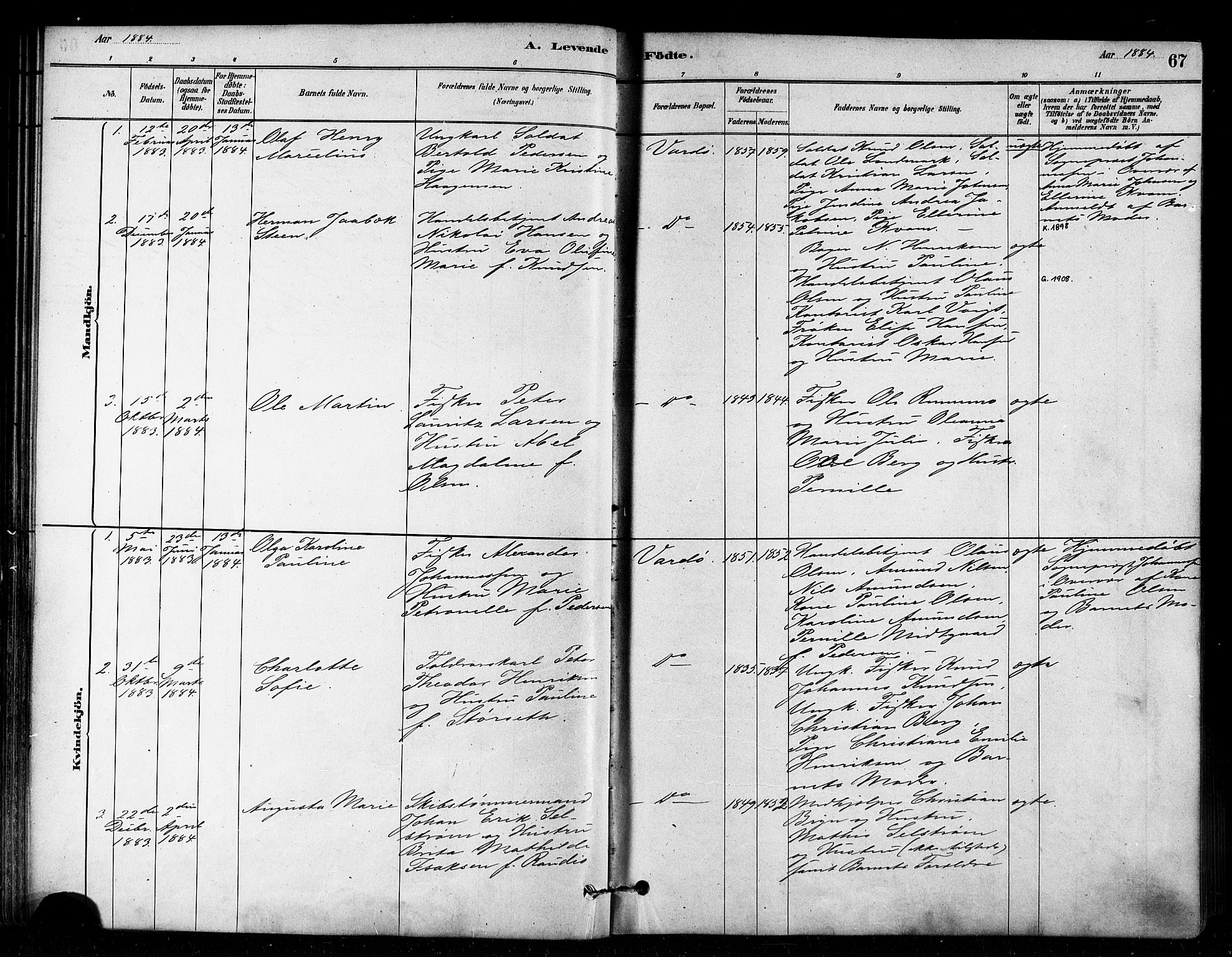 Vardø sokneprestkontor, SATØ/S-1332/H/Ha/L0006kirke: Parish register (official) no. 6, 1879-1886, p. 67