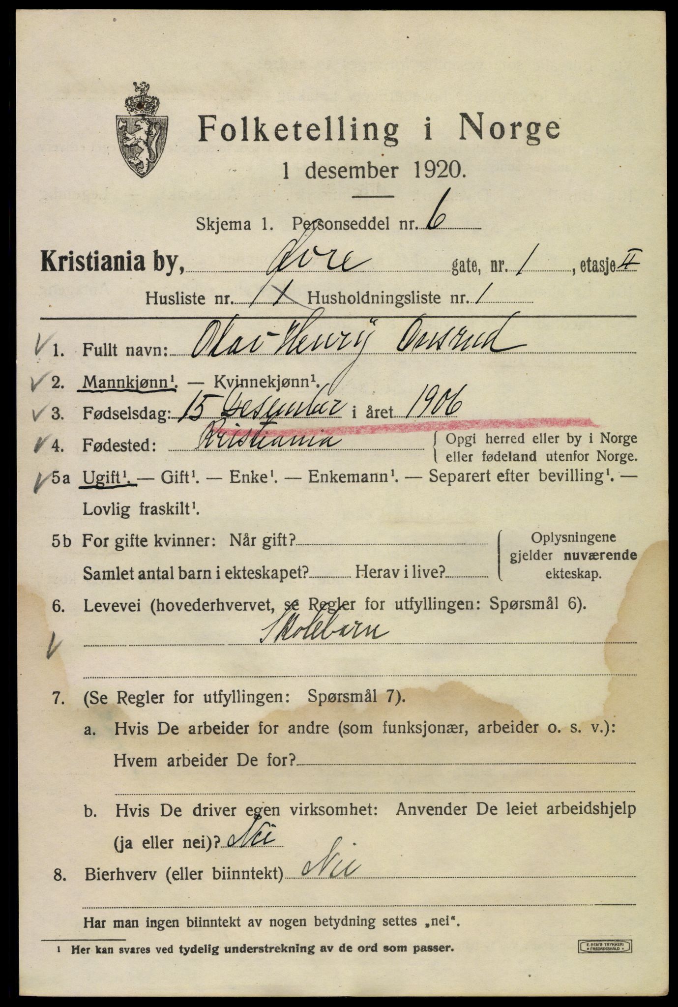 SAO, 1920 census for Kristiania, 1920, p. 658871