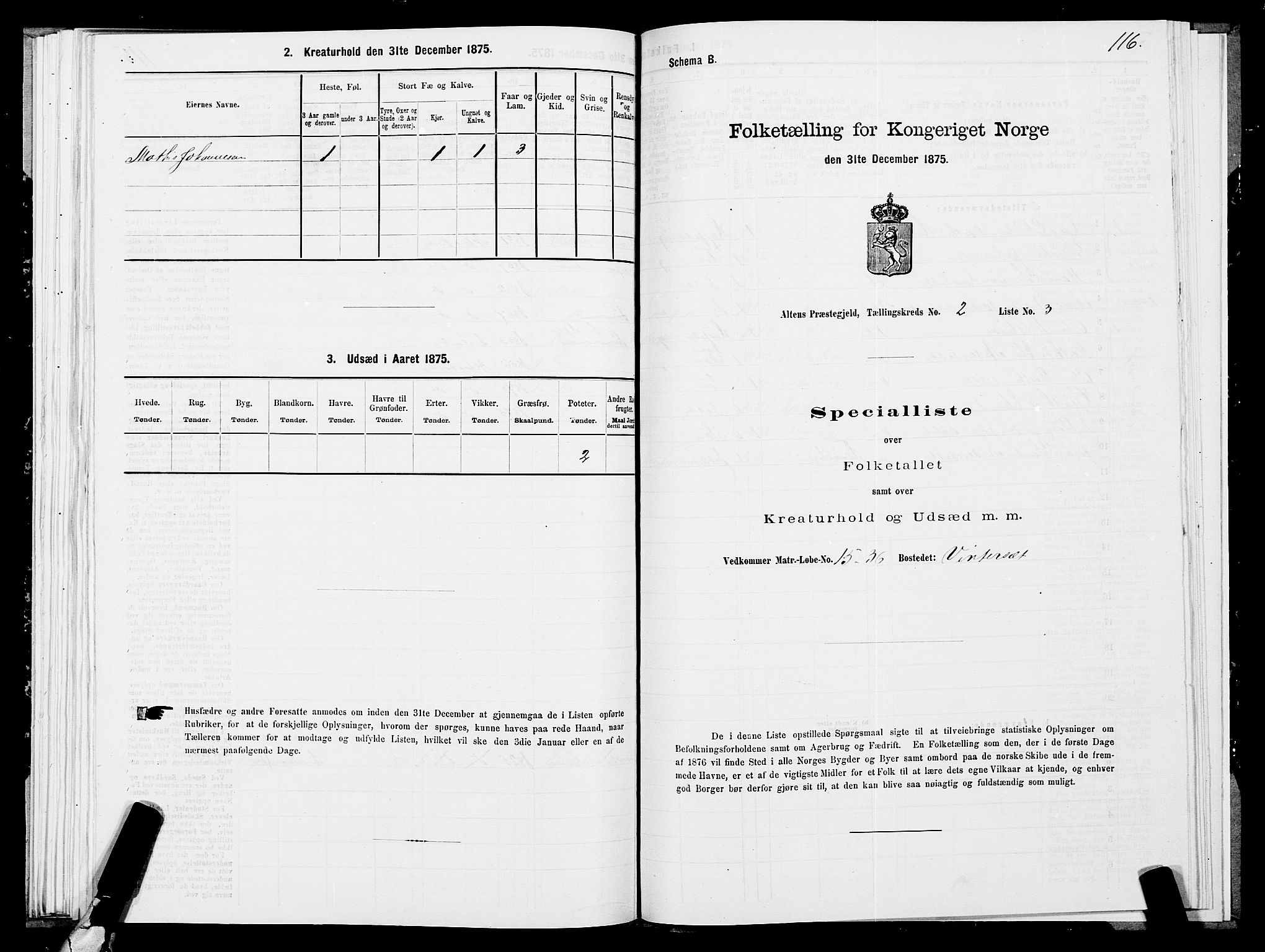 SATØ, 1875 census for 2012P Alta, 1875, p. 1116