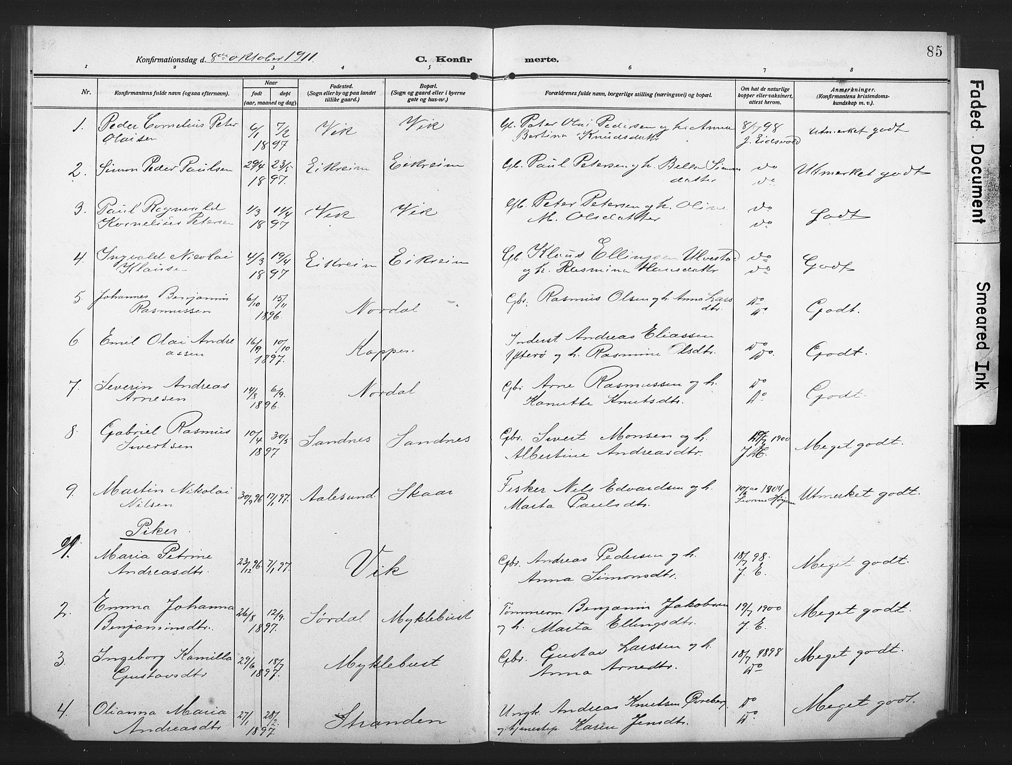 Ministerialprotokoller, klokkerbøker og fødselsregistre - Møre og Romsdal, AV/SAT-A-1454/502/L0028: Parish register (copy) no. 502C02, 1909-1932, p. 85