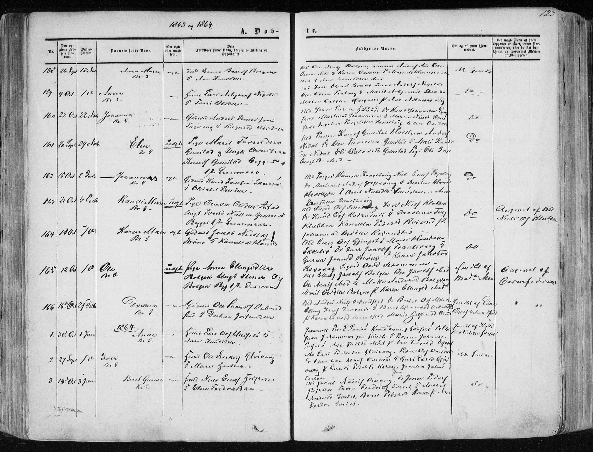 Ministerialprotokoller, klokkerbøker og fødselsregistre - Møre og Romsdal, AV/SAT-A-1454/568/L0804: Parish register (official) no. 568A11, 1854-1868, p. 123