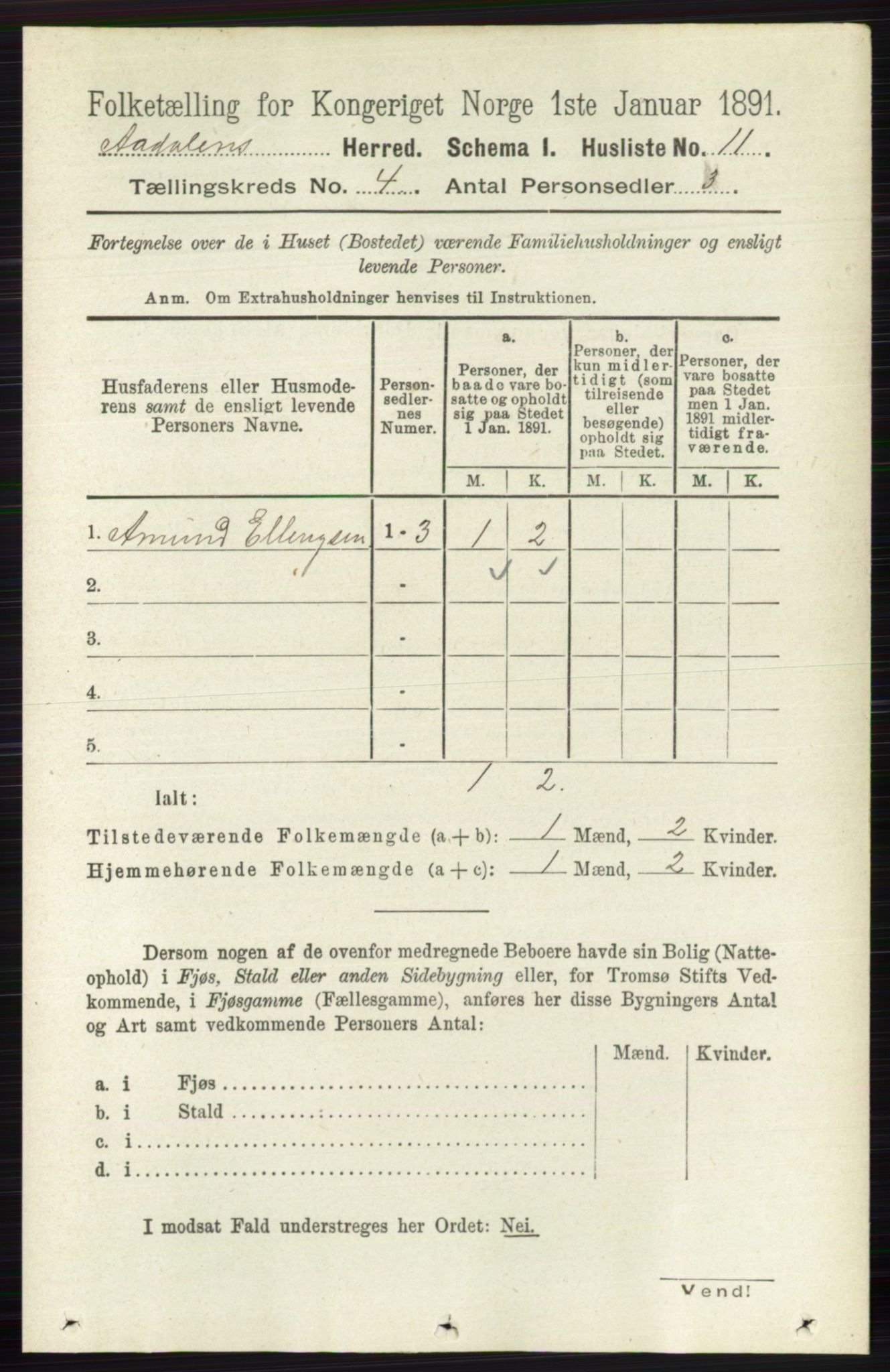 RA, 1891 census for 0614 Ådal, 1891, p. 1461