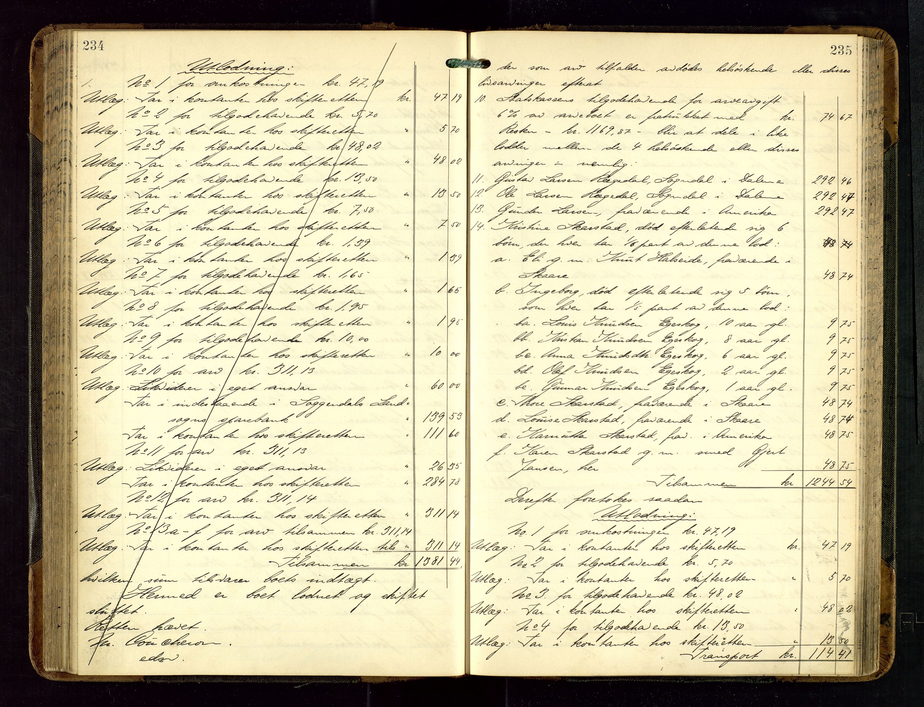 Haugesund tingrett, SAST/A-101415/01/IV/IVD/L0002: Skifteutlodningsprotokoll, med register, 1904-1915, p. 234-235