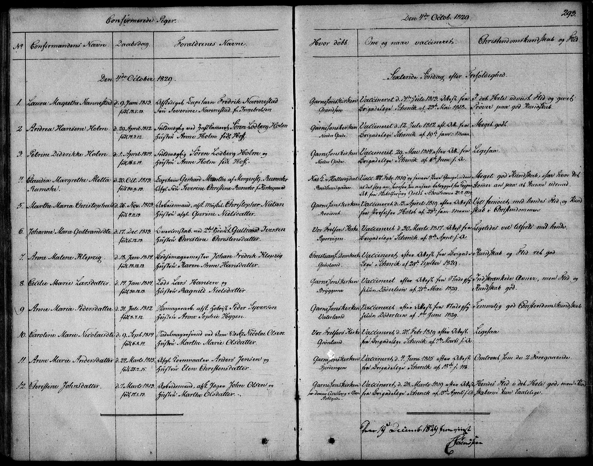 Garnisonsmenigheten Kirkebøker, SAO/A-10846/F/Fa/L0006: Parish register (official) no. 6, 1828-1841, p. 293
