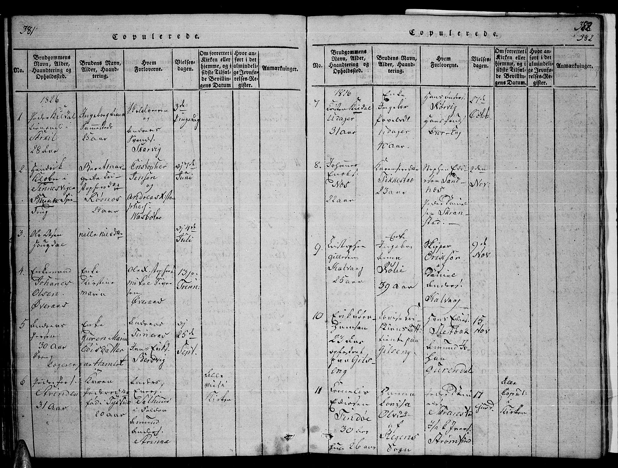 Ministerialprotokoller, klokkerbøker og fødselsregistre - Nordland, AV/SAT-A-1459/859/L0855: Parish register (copy) no. 859C01, 1821-1839, p. 381-382