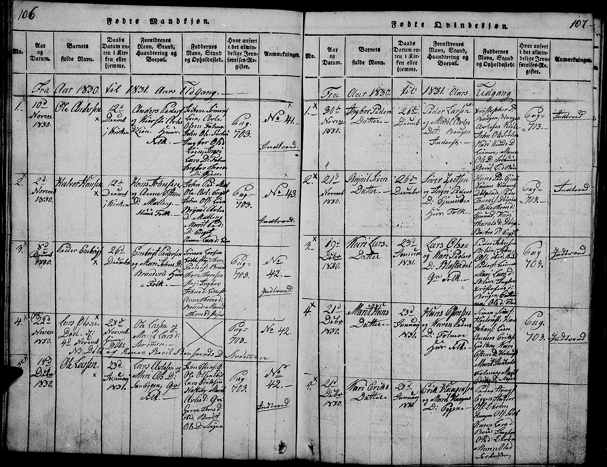 Tynset prestekontor, SAH/PREST-058/H/Ha/Hab/L0002: Parish register (copy) no. 2, 1814-1862, p. 106-107