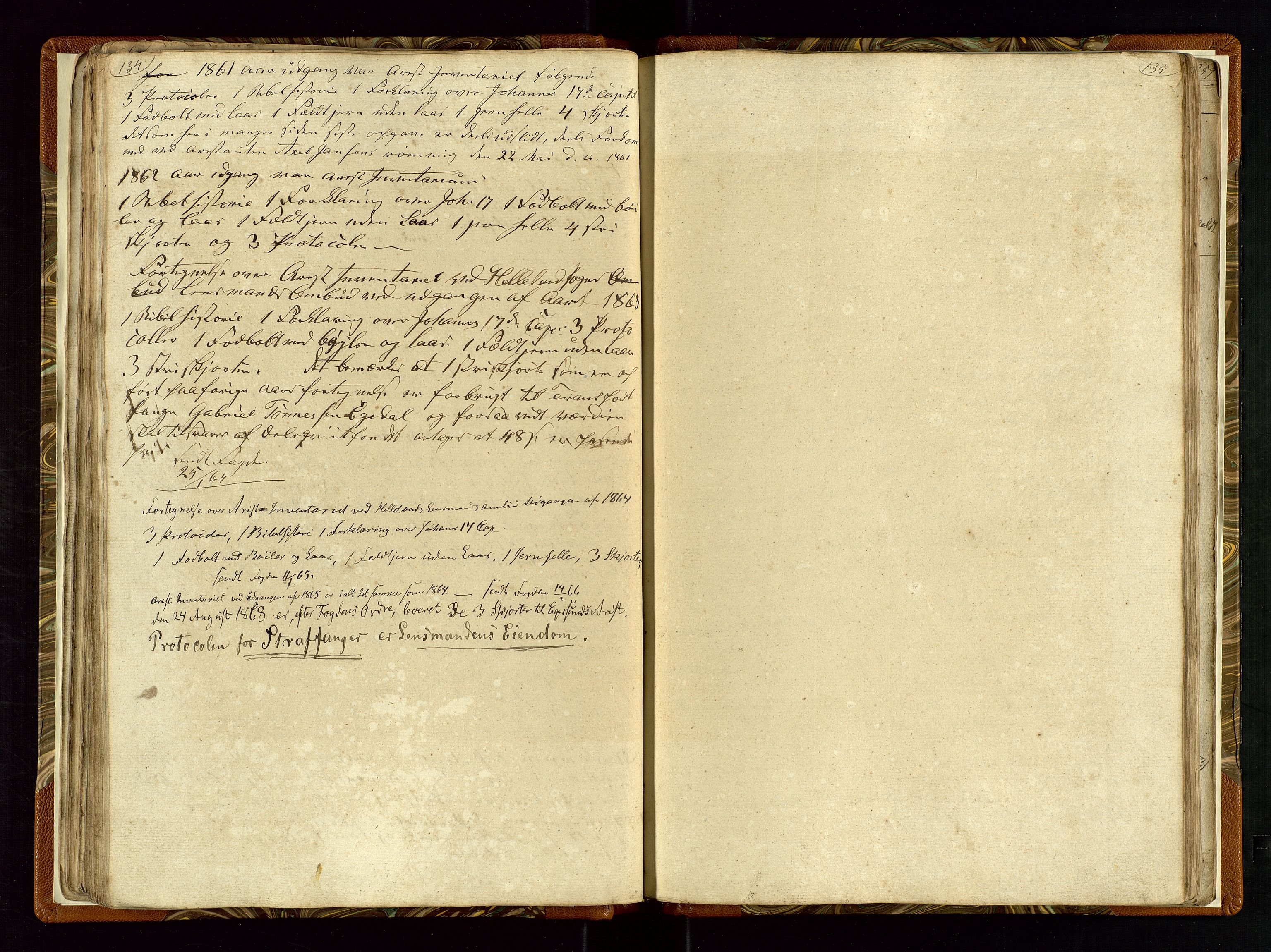 Helleland lensmannskontor, AV/SAST-A-100209/Ya/L0003: Diverseprotokoll, 1842-1960, p. 134-135