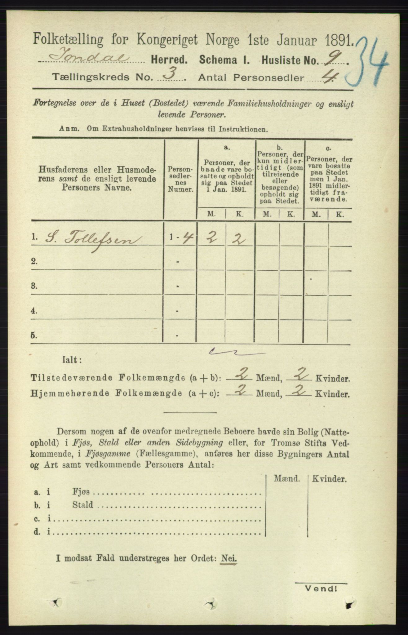 RA, 1891 census for 1227 Jondal, 1891, p. 1188