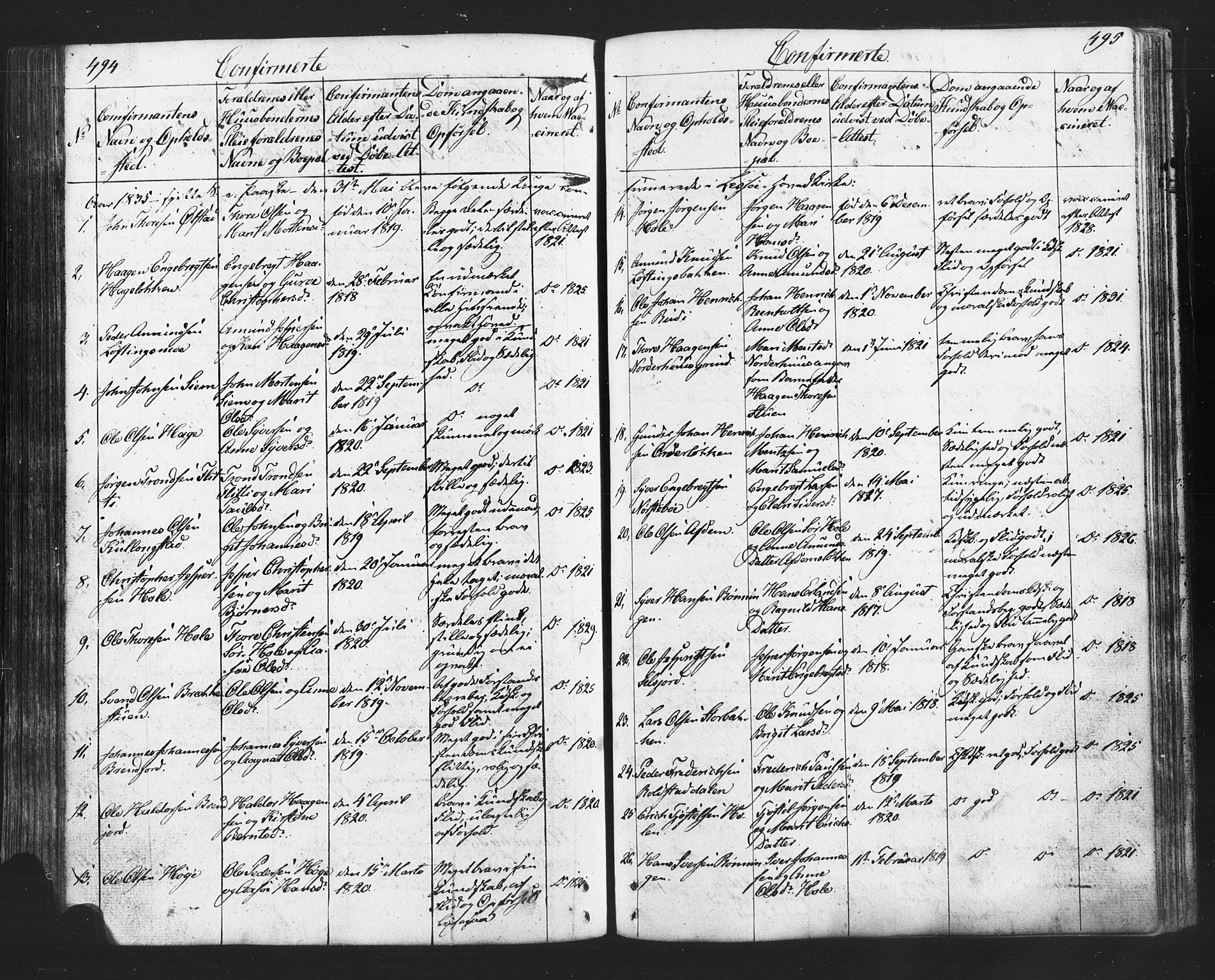 Lesja prestekontor, SAH/PREST-068/H/Ha/Hab/L0002: Parish register (copy) no. 2, 1832-1850, p. 494-495