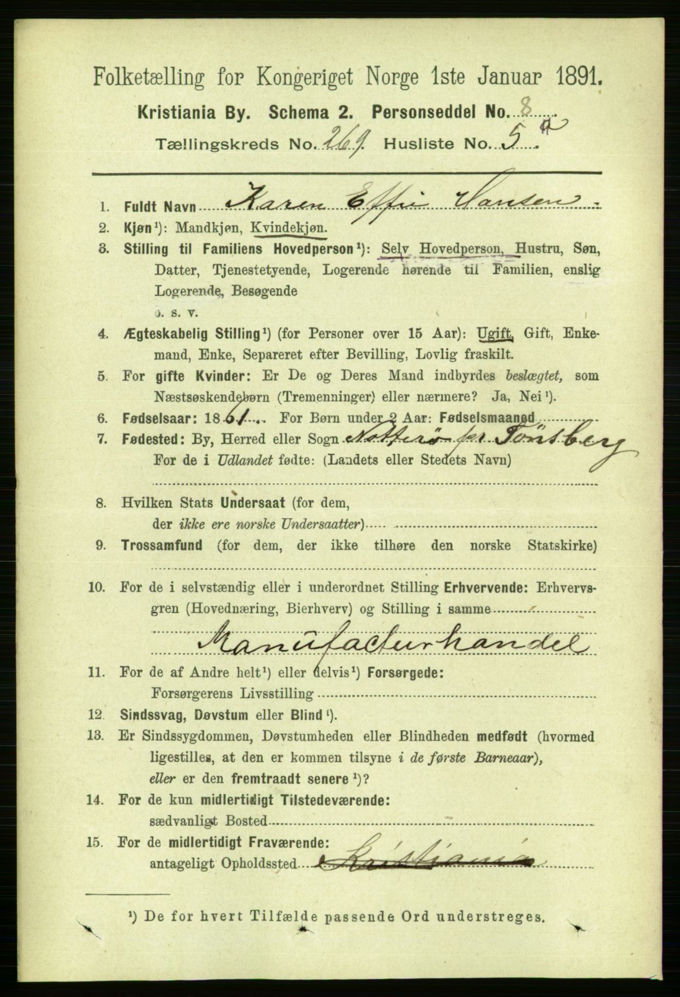 RA, 1891 census for 0301 Kristiania, 1891, p. 163186