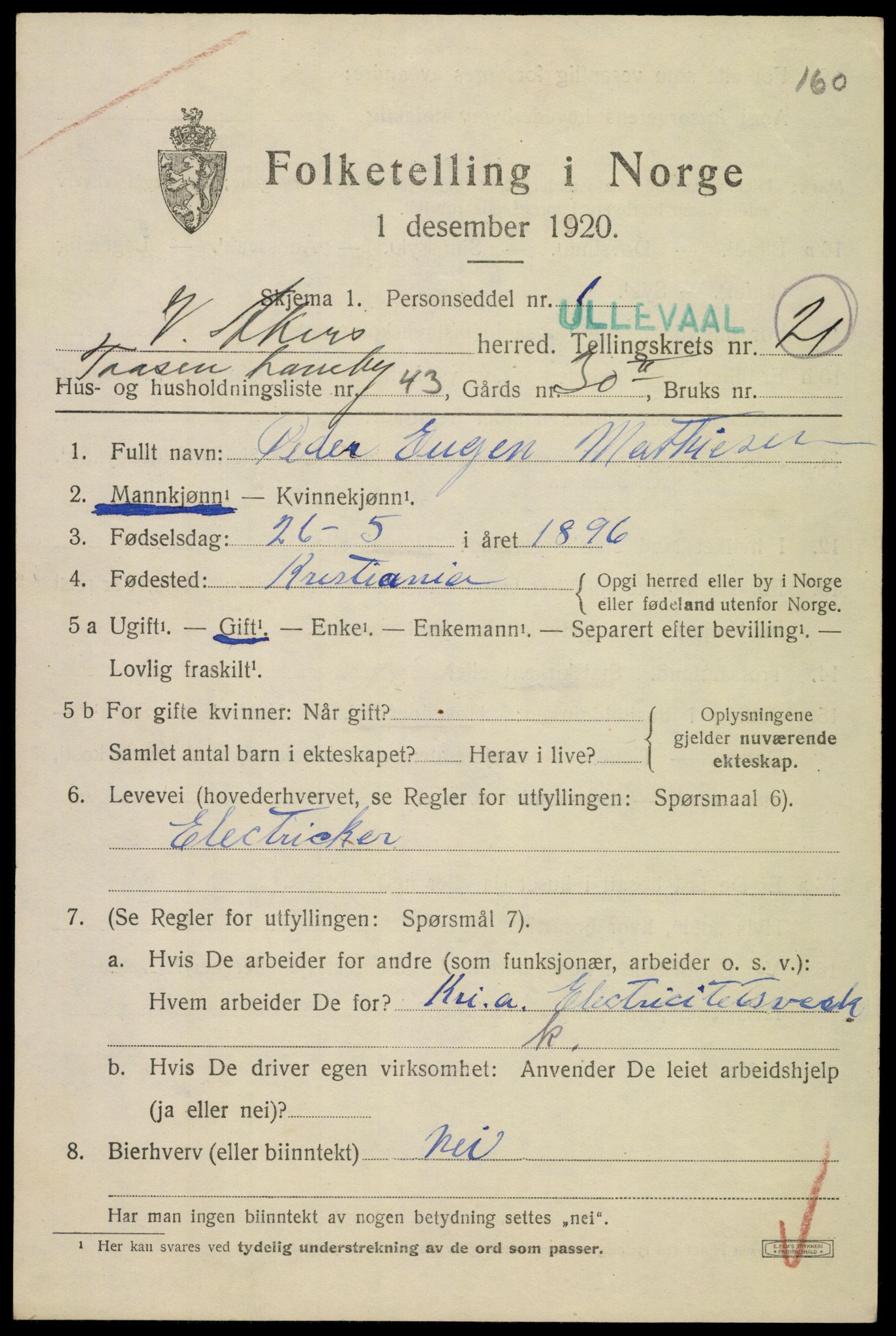 SAO, 1920 census for Aker, 1920, p. 125796