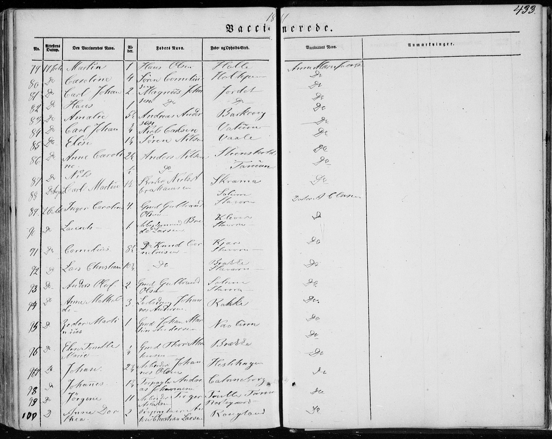 Brunlanes kirkebøker, AV/SAKO-A-342/F/Fa/L0004: Parish register (official) no. I 4, 1846-1862, p. 433