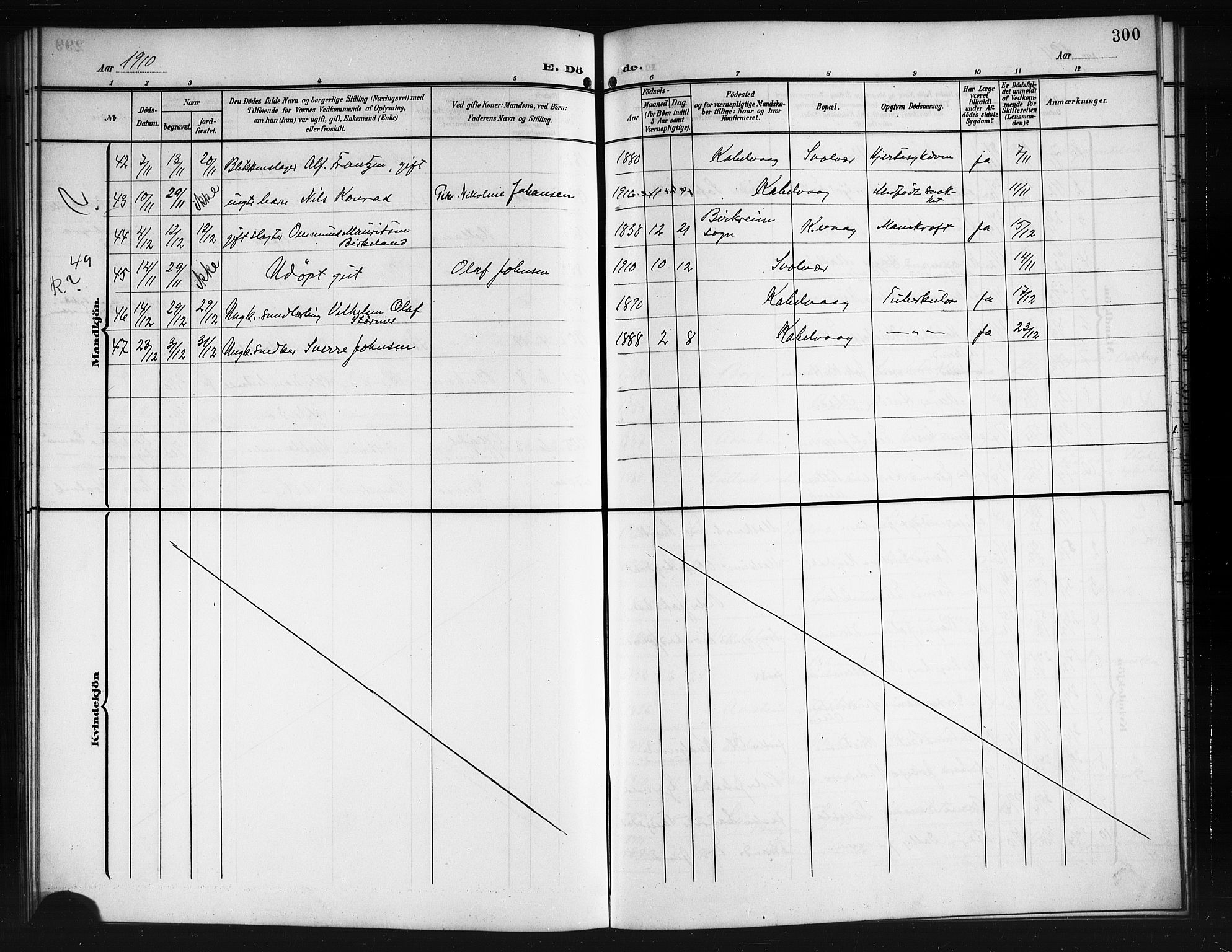 Ministerialprotokoller, klokkerbøker og fødselsregistre - Nordland, SAT/A-1459/874/L1079: Parish register (copy) no. 874C08, 1907-1915, p. 300