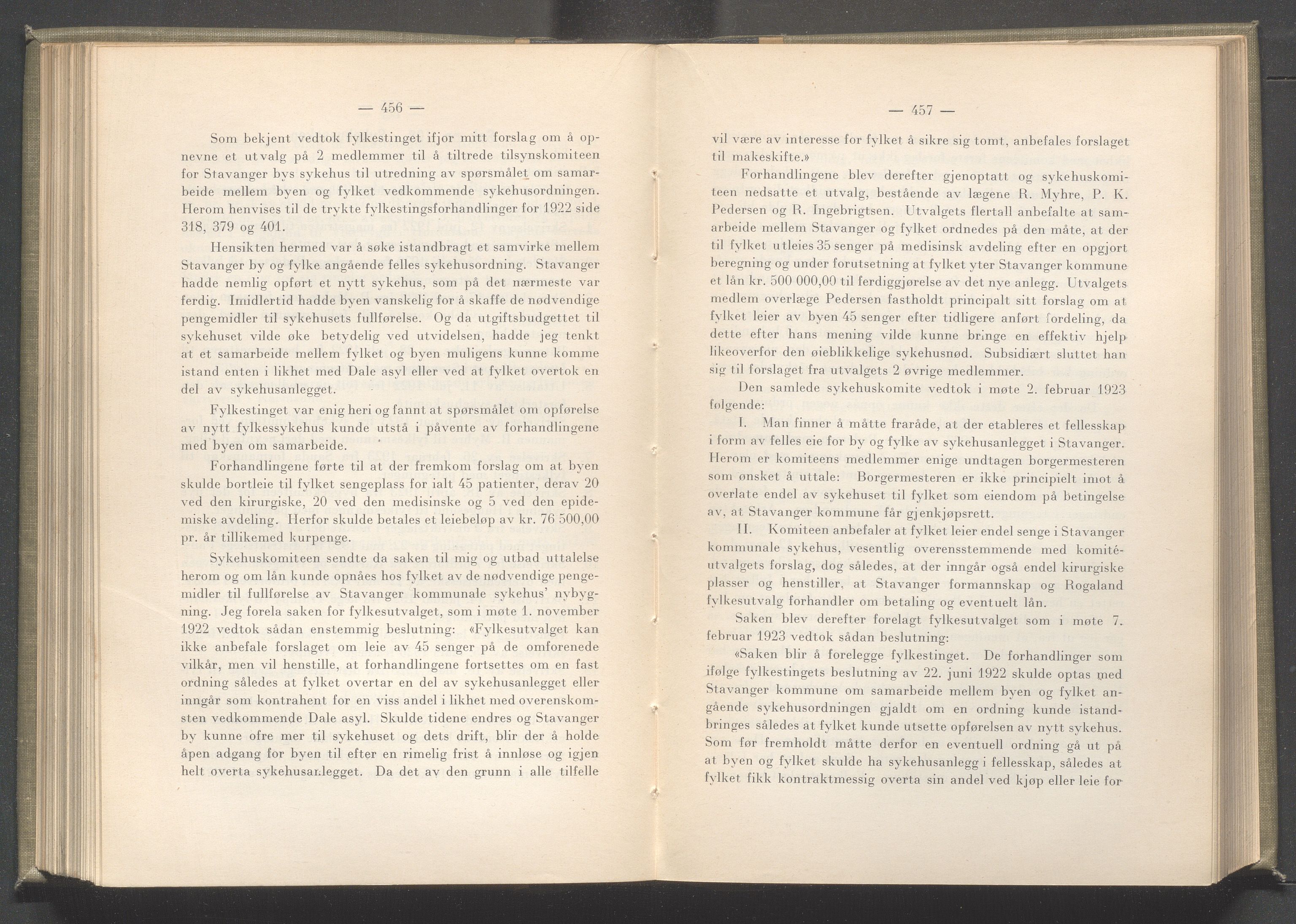 Rogaland fylkeskommune - Fylkesrådmannen , IKAR/A-900/A/Aa/Aaa/L0042: Møtebok , 1923, p. 456-457