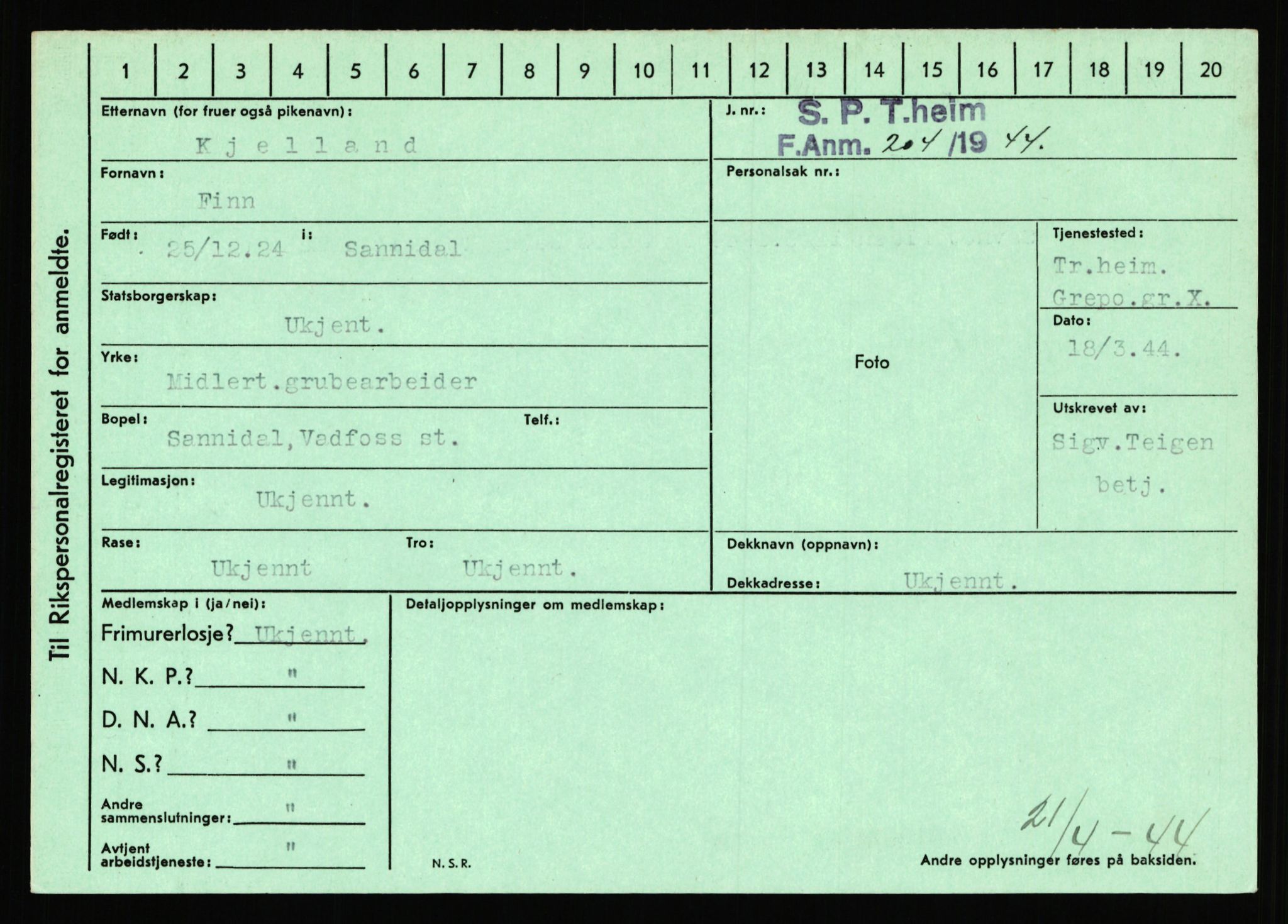 Statspolitiet - Hovedkontoret / Osloavdelingen, AV/RA-S-1329/C/Ca/L0008: Johan(nes)sen - Knoph, 1943-1945, p. 4007