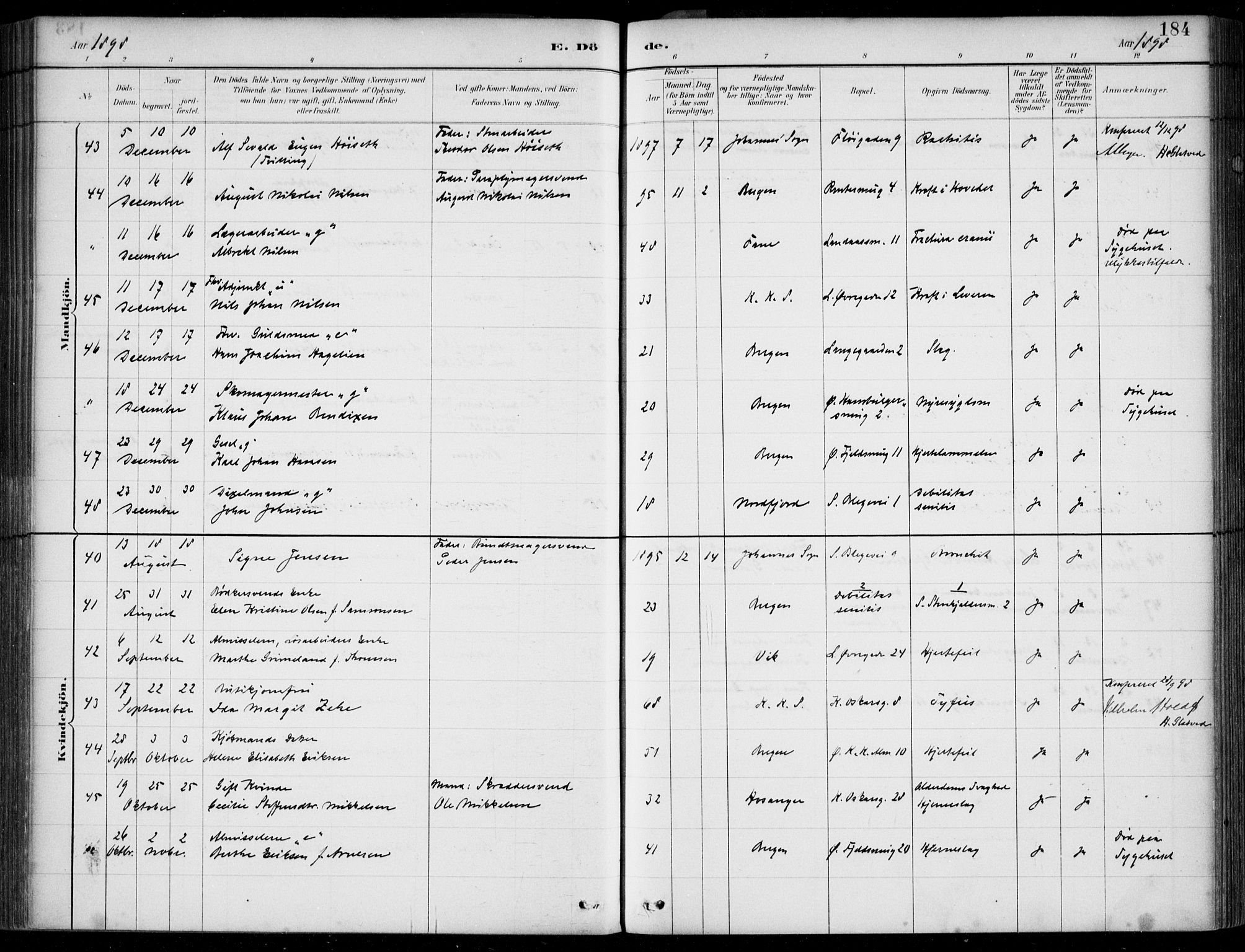 Korskirken sokneprestembete, SAB/A-76101/H/Hab: Parish register (copy) no. E 4, 1884-1910, p. 184