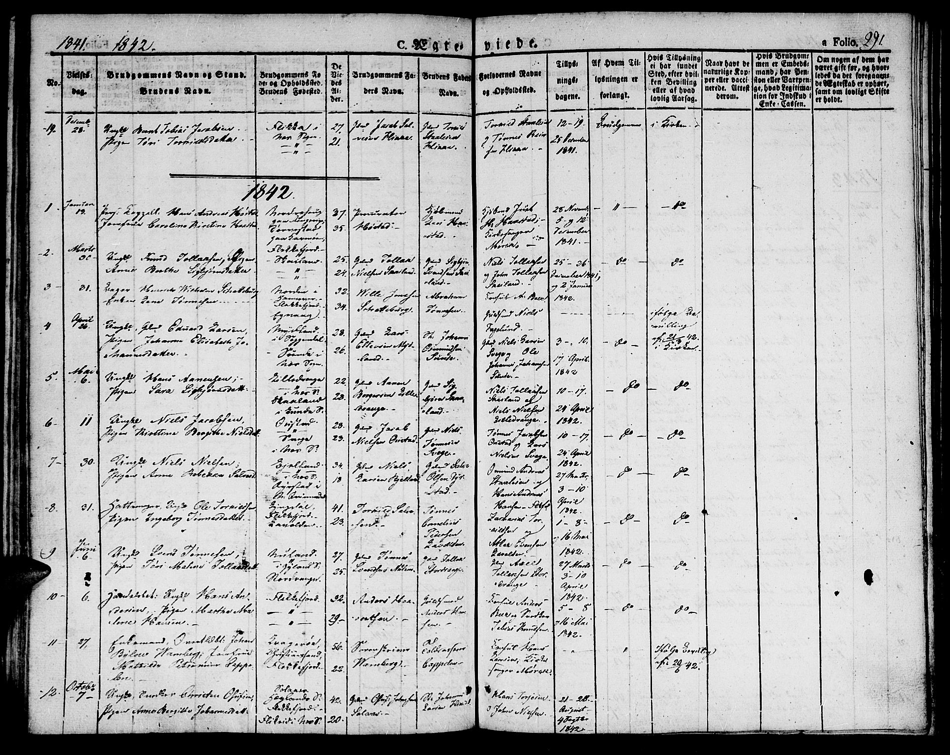 Flekkefjord sokneprestkontor, SAK/1111-0012/F/Fb/Fbc/L0004: Parish register (copy) no. B 4, 1827-1846, p. 291