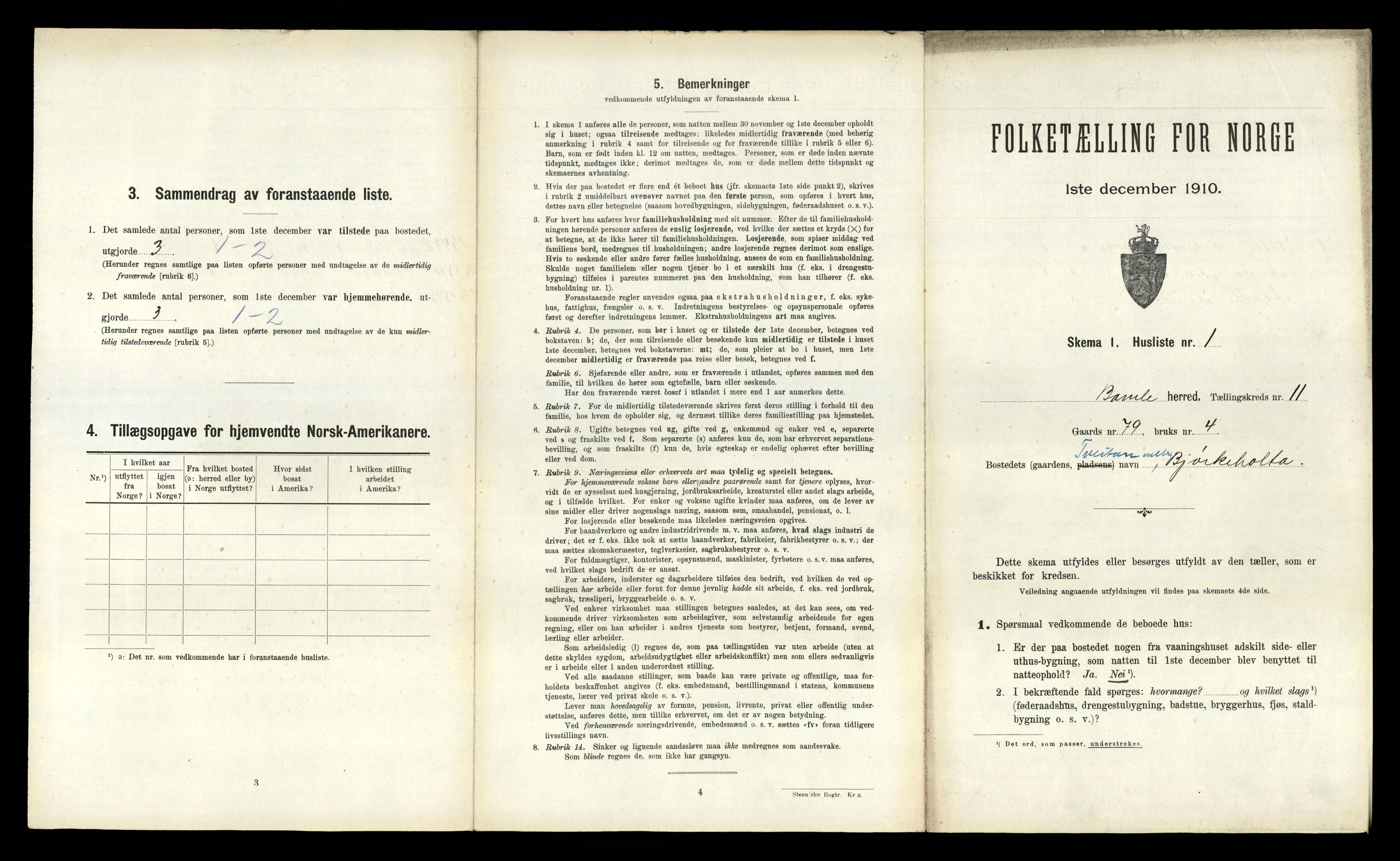 RA, 1910 census for Bamble, 1910, p. 1380