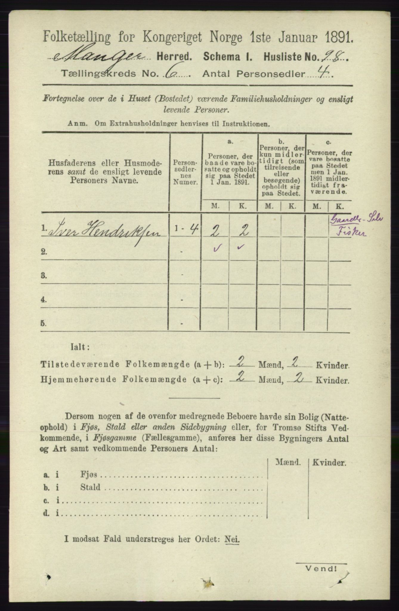 RA, 1891 census for 1261 Manger, 1891, p. 3407