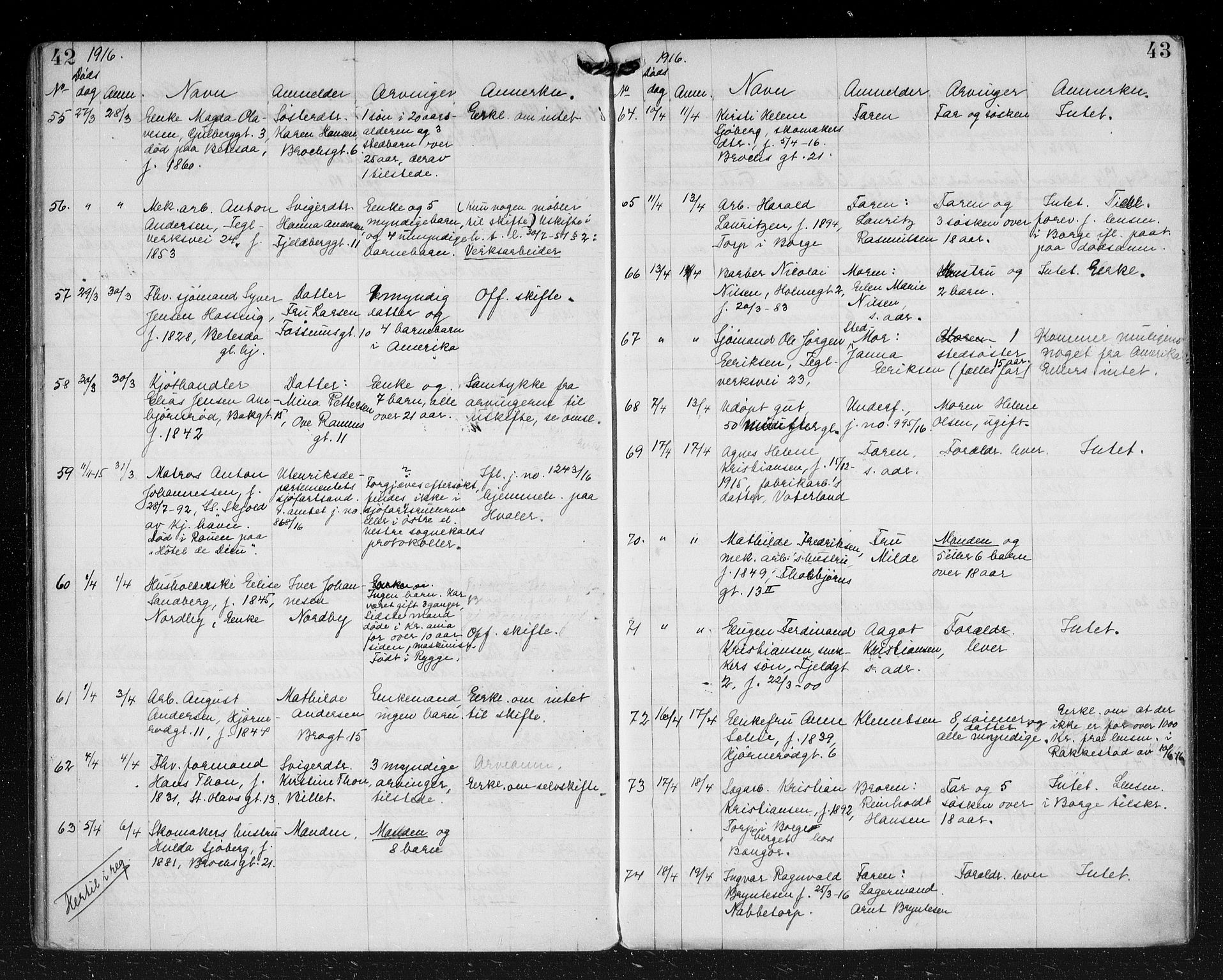 Fredrikstad byfogd, AV/SAO-A-10473a/H/Ha/Hab/L0006: Dødsfallsprotokoll, 1914-1918, p. 42-43