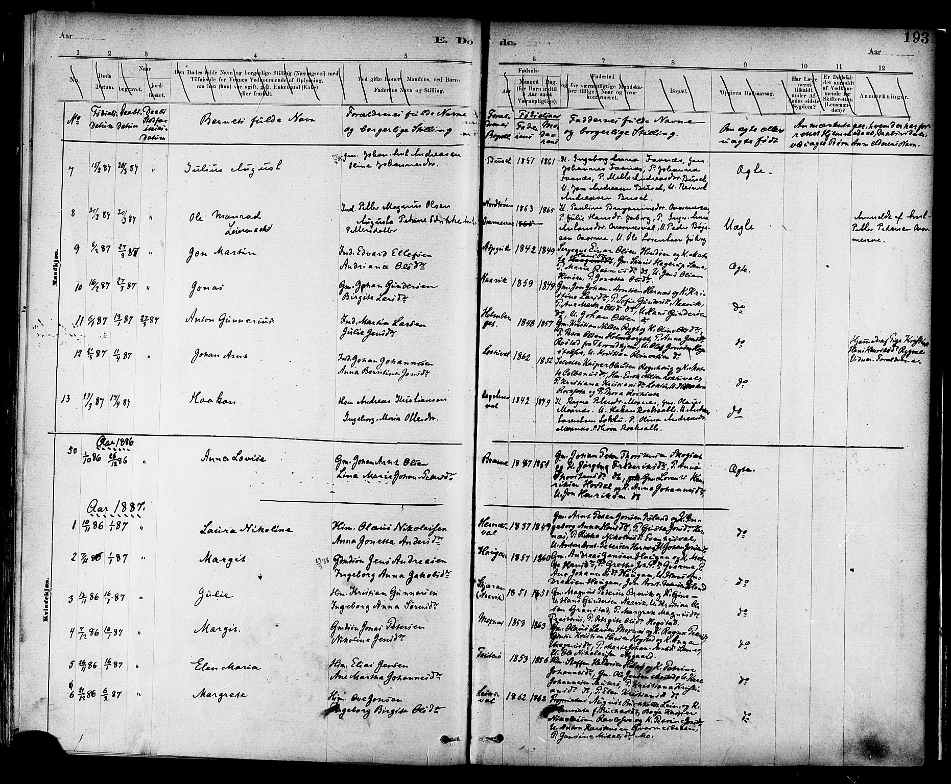 Ministerialprotokoller, klokkerbøker og fødselsregistre - Nord-Trøndelag, AV/SAT-A-1458/713/L0120: Parish register (official) no. 713A09, 1878-1887, p. 193