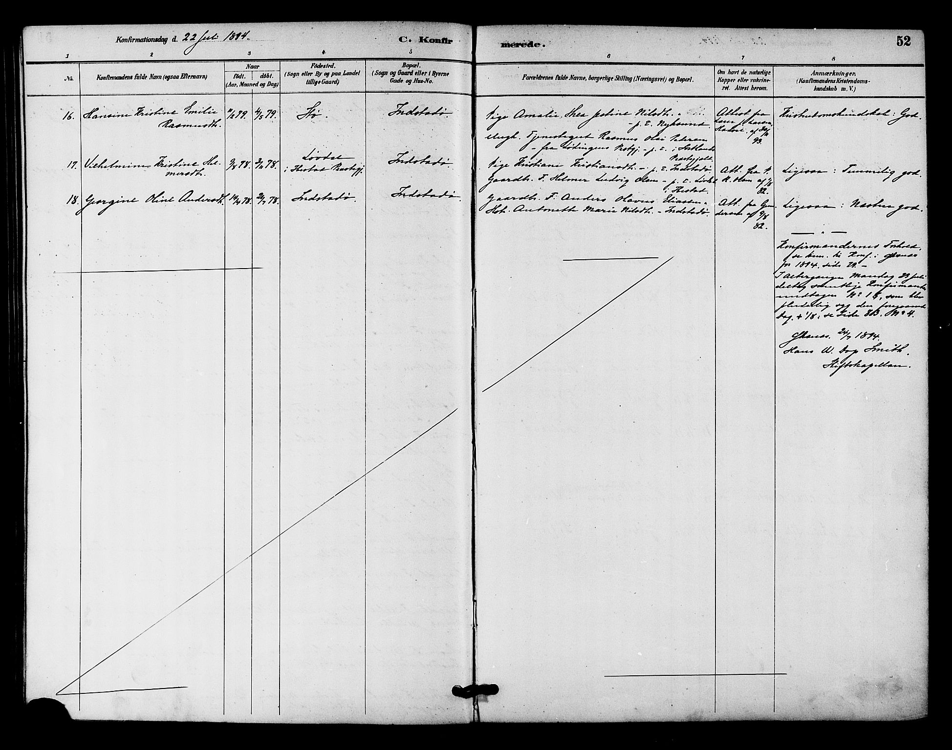 Ministerialprotokoller, klokkerbøker og fødselsregistre - Nordland, AV/SAT-A-1459/894/L1355: Parish register (official) no. 894A01, 1885-1896, p. 52