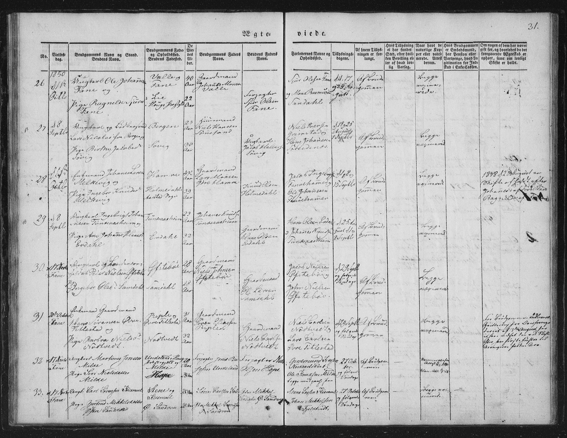 Fana Sokneprestembete, AV/SAB-A-75101/H/Haa/Haaa/L0010: Parish register (official) no. A 10, 1841-1851, p. 31