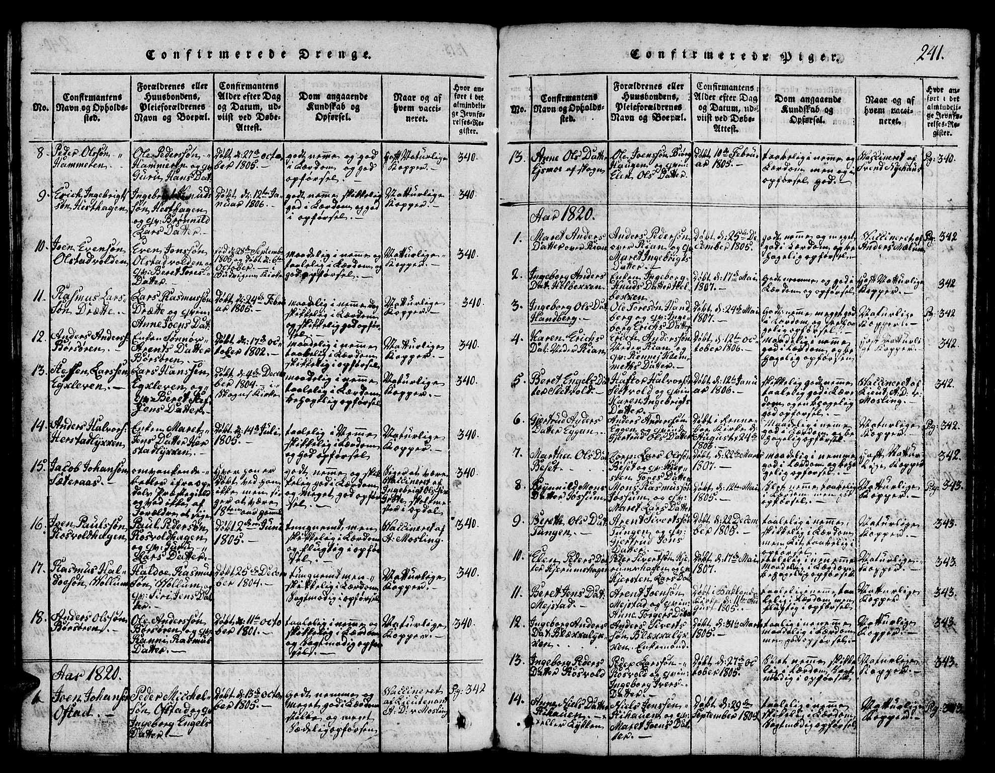 Ministerialprotokoller, klokkerbøker og fødselsregistre - Sør-Trøndelag, SAT/A-1456/665/L0776: Parish register (copy) no. 665C01, 1817-1837, p. 241
