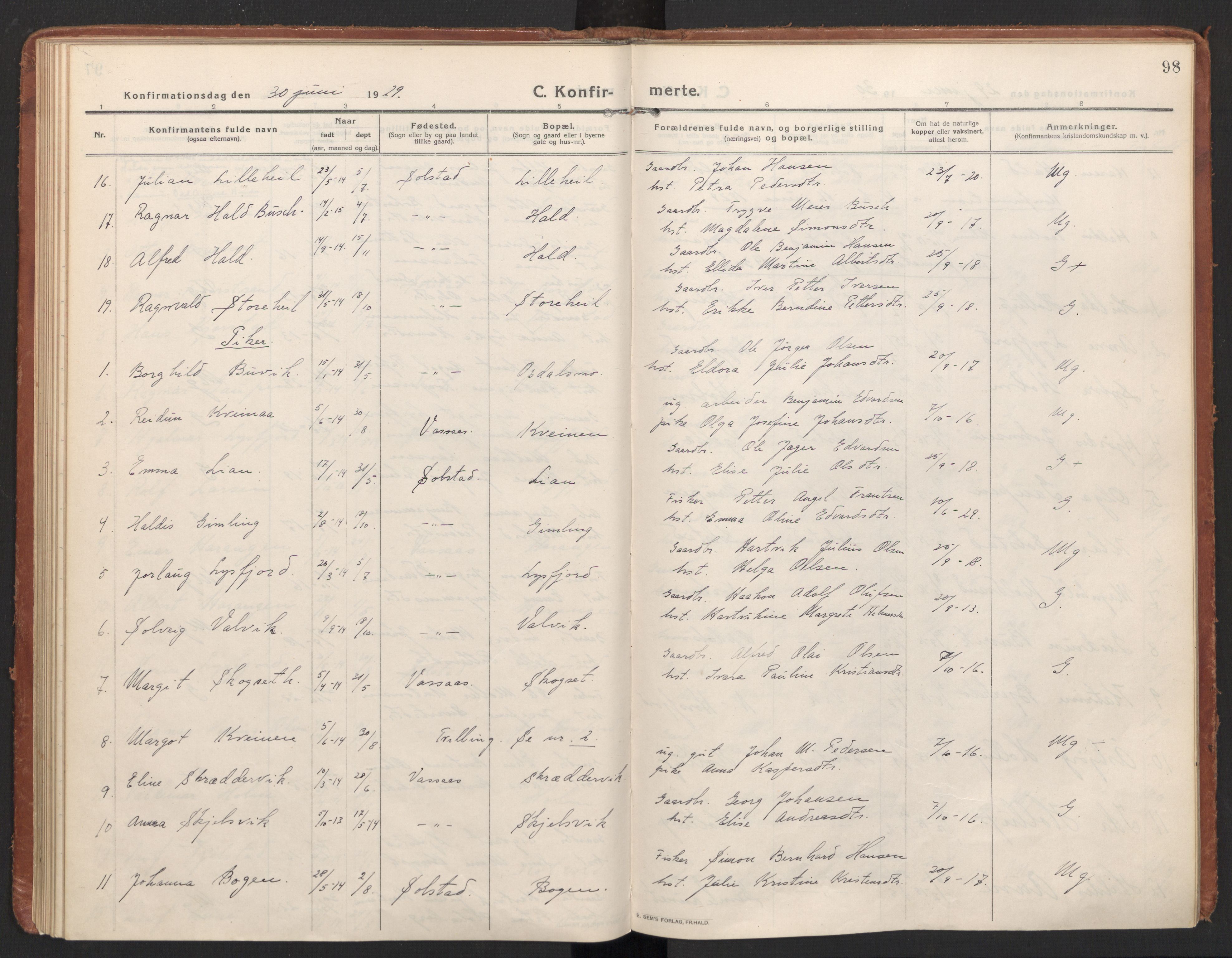 Ministerialprotokoller, klokkerbøker og fødselsregistre - Nordland, AV/SAT-A-1459/811/L0168: Parish register (official) no. 811A05, 1914-1932, p. 98