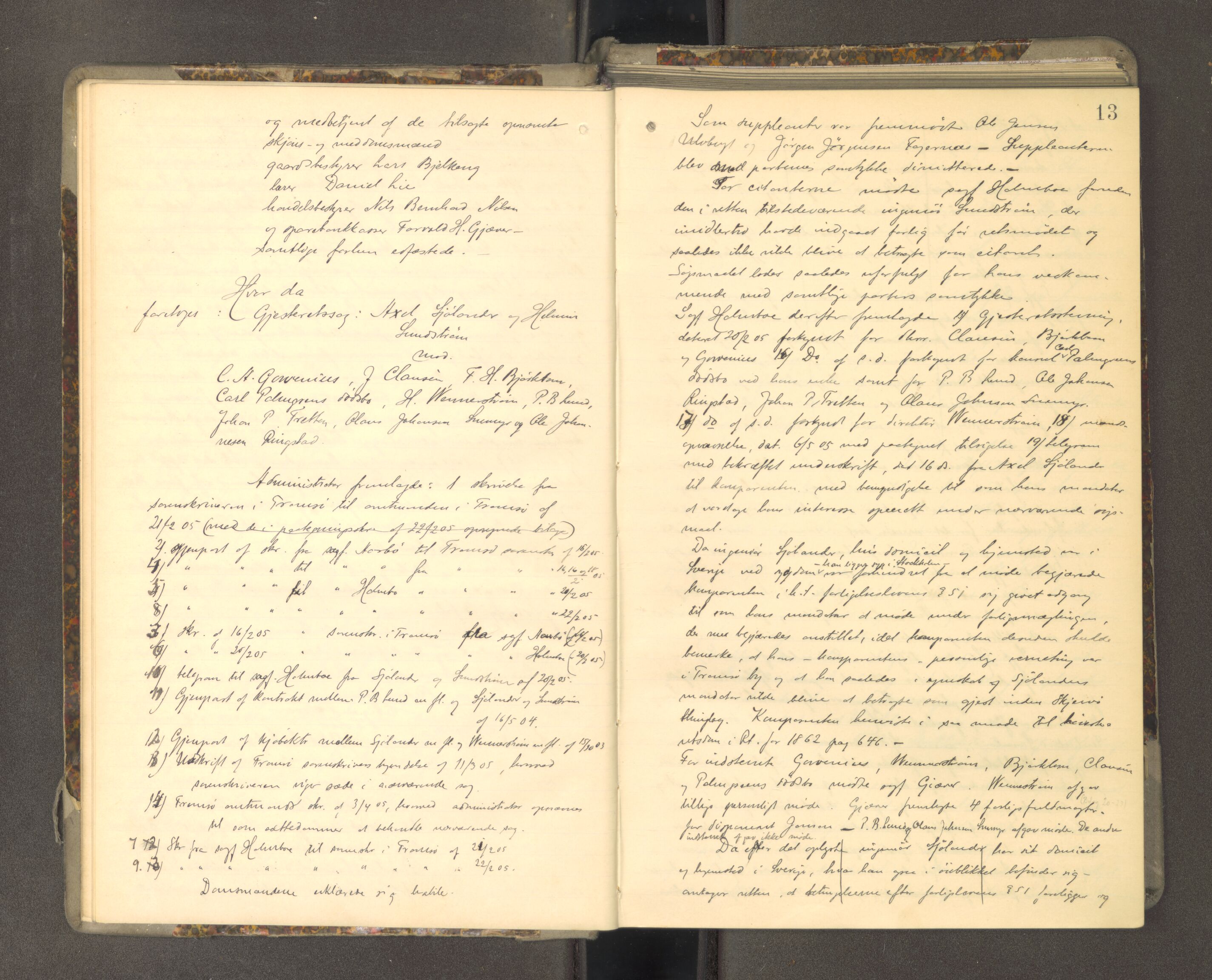 Tromsø sorenskriveri 1855-, AV/SATØ-S-0050/F/Fe/L0139: Ekstrarettsprotokoll, 1905-1909, p. 12b-13a