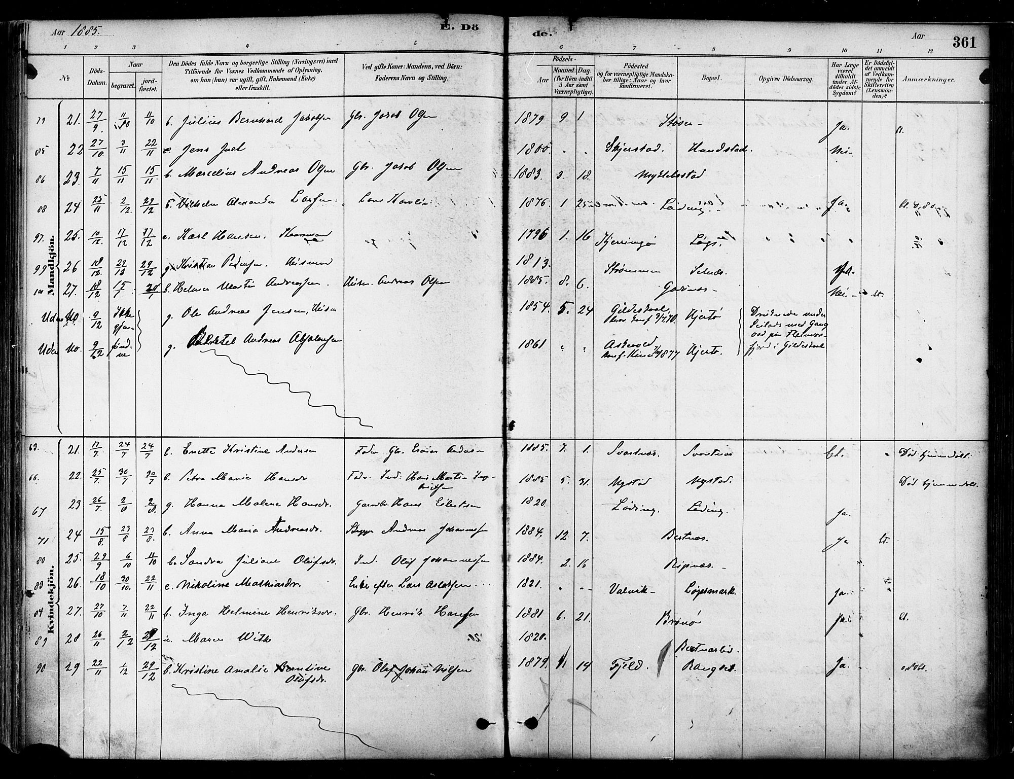 Ministerialprotokoller, klokkerbøker og fødselsregistre - Nordland, SAT/A-1459/802/L0054: Parish register (official) no. 802A01, 1879-1893, p. 361