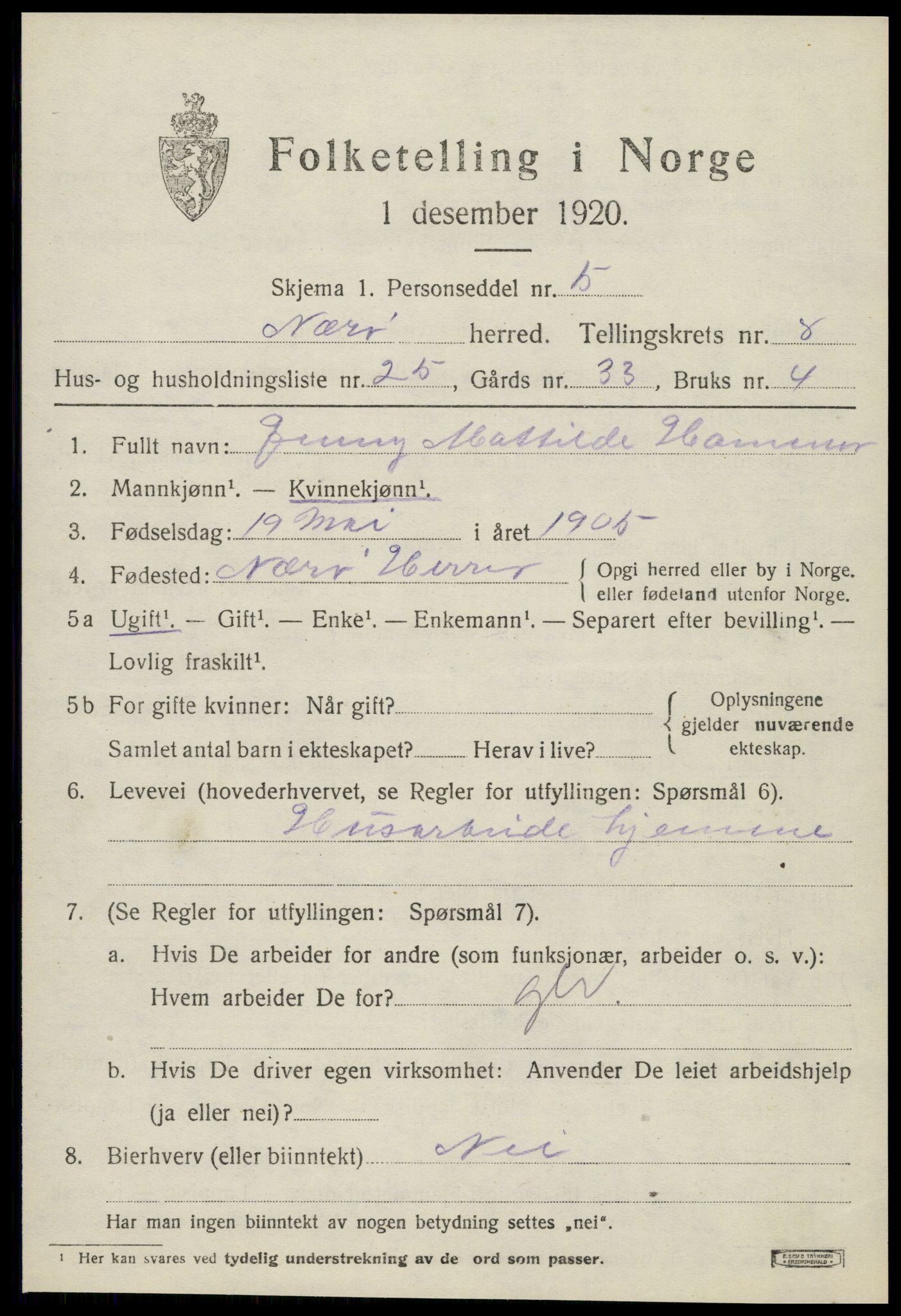 SAT, 1920 census for Nærøy, 1920, p. 4725