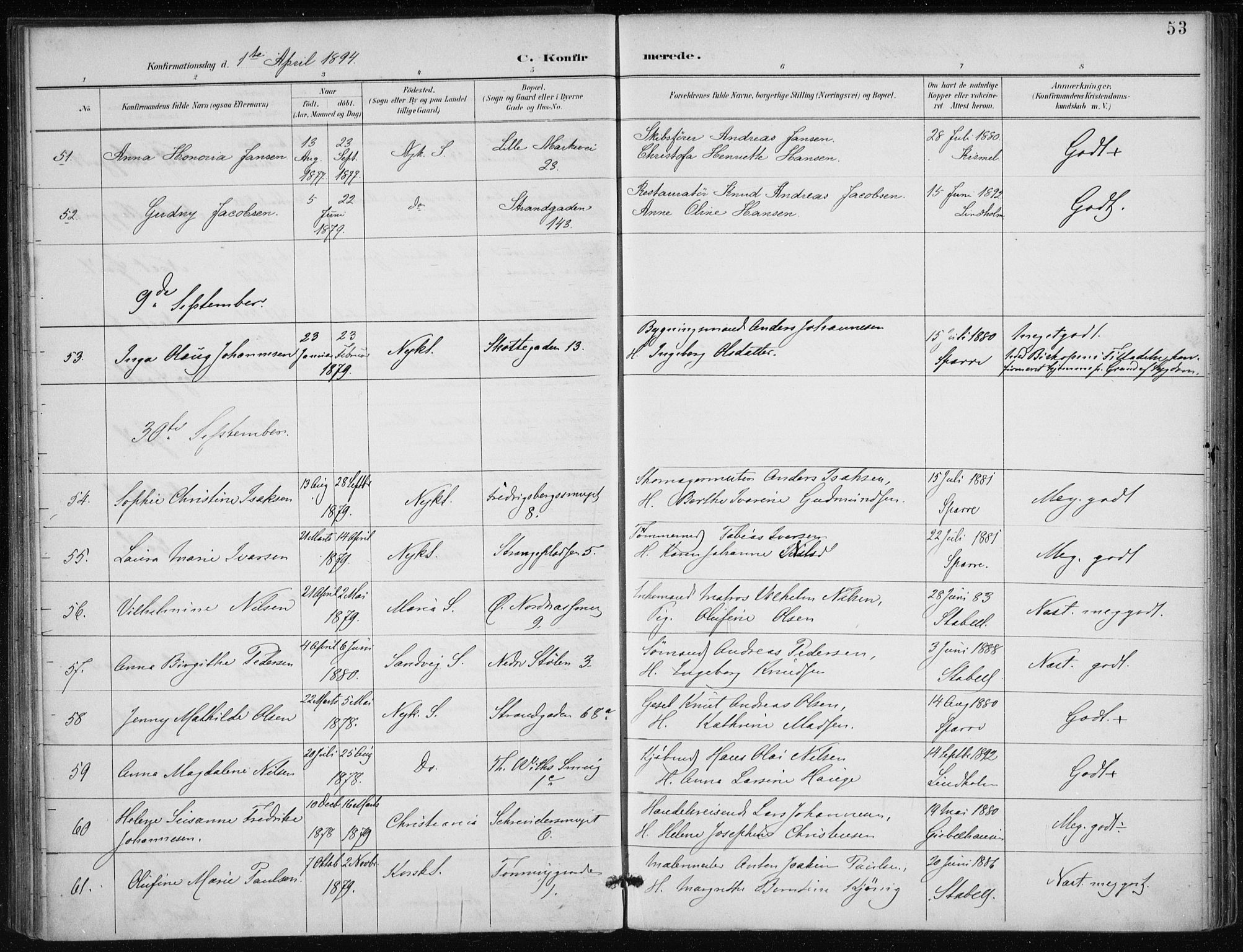 Nykirken Sokneprestembete, AV/SAB-A-77101/H/Haa/L0028: Parish register (official) no. C 7, 1887-1913, p. 53
