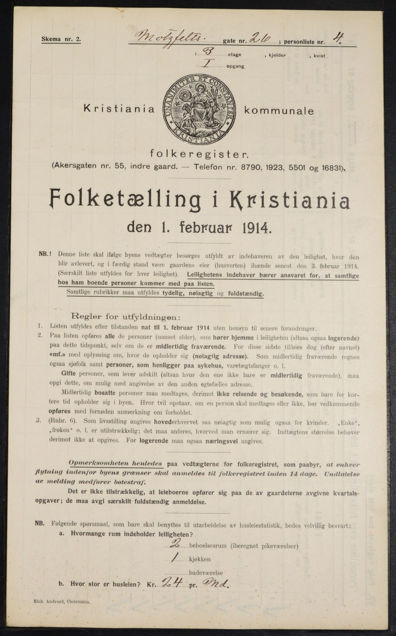 OBA, Municipal Census 1914 for Kristiania, 1914, p. 66385