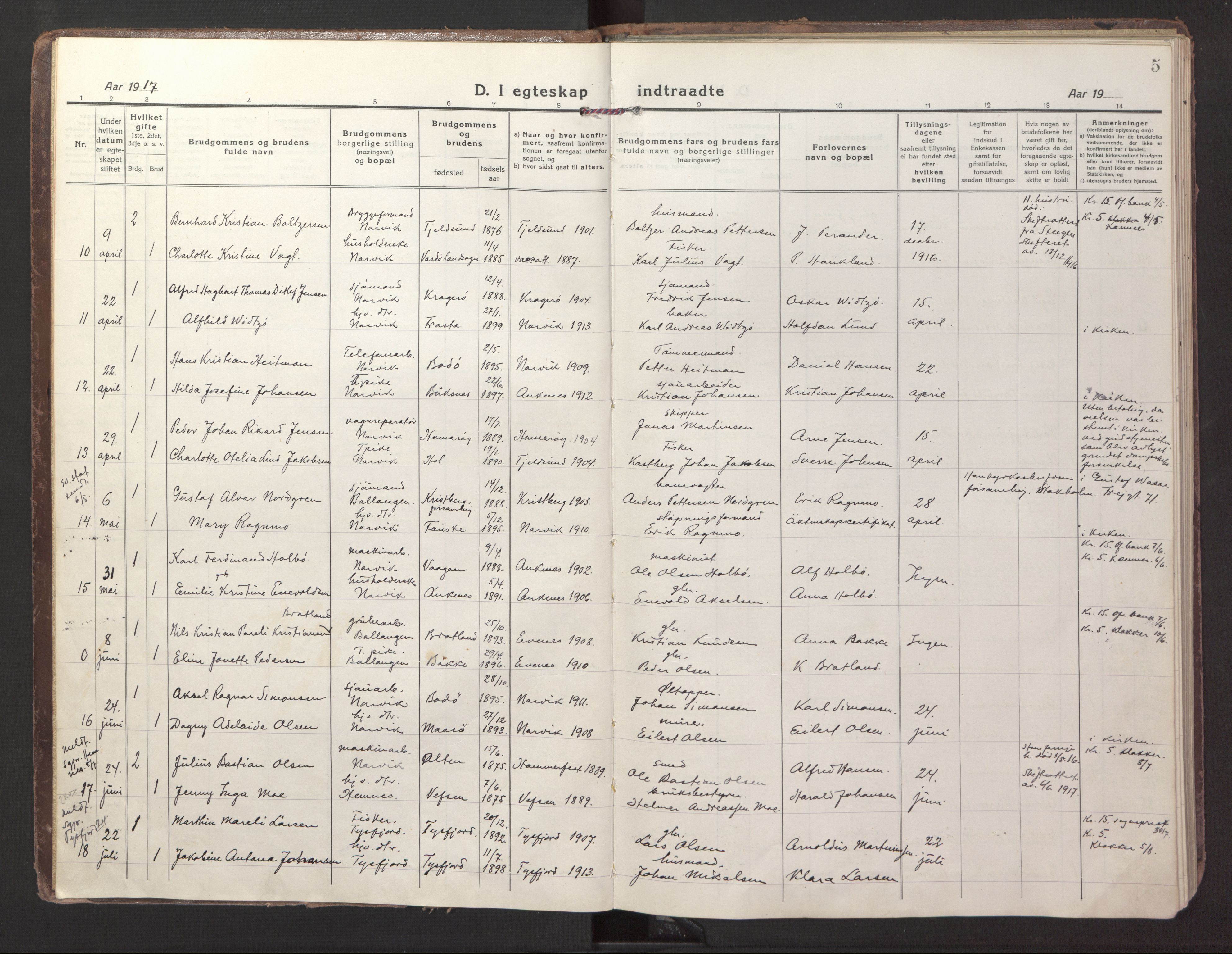 Ministerialprotokoller, klokkerbøker og fødselsregistre - Nordland, SAT/A-1459/871/L1002: Parish register (official) no. 871A18, 1917-1926, p. 5