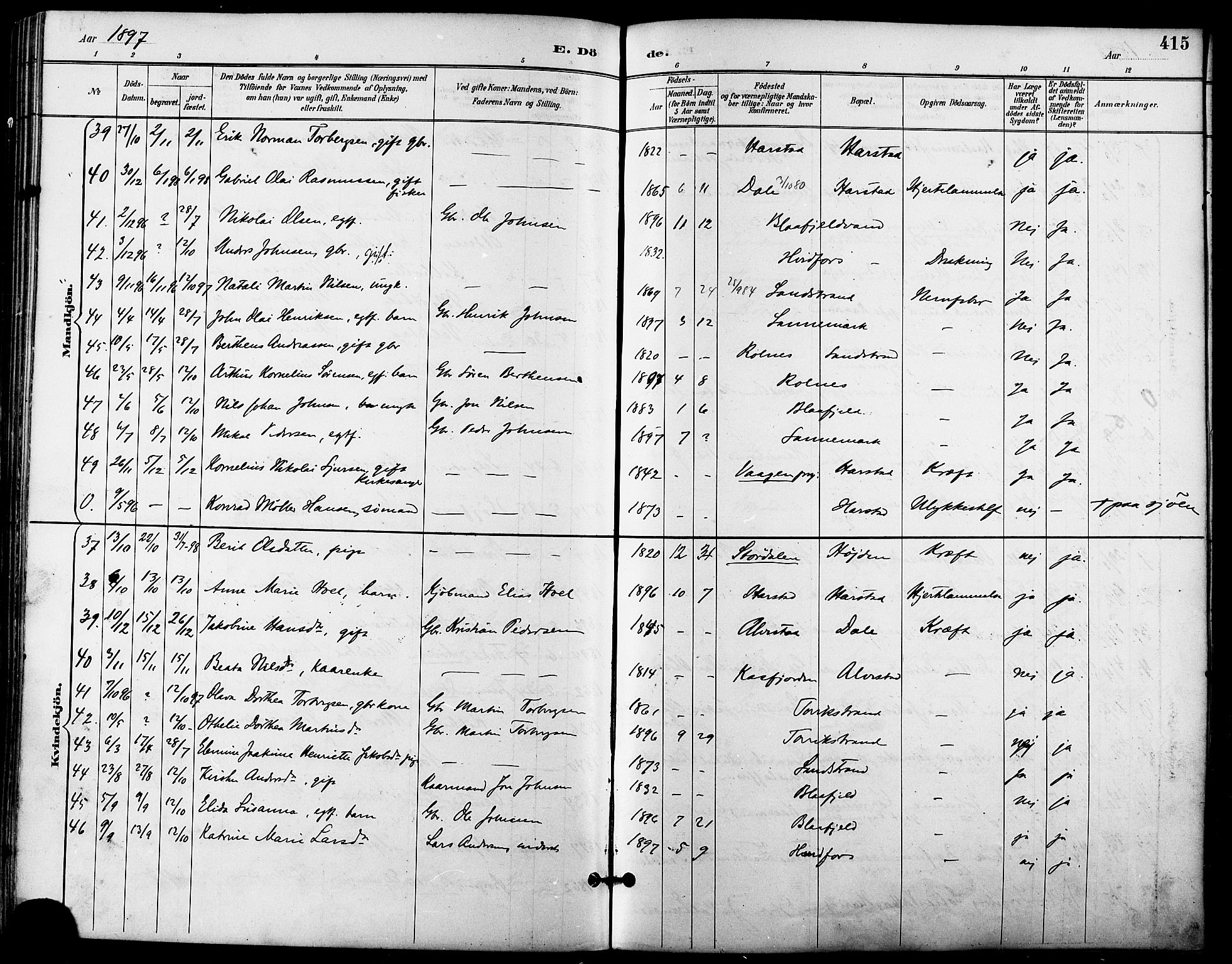 Trondenes sokneprestkontor, SATØ/S-1319/H/Ha/L0016kirke: Parish register (official) no. 16, 1890-1898, p. 415