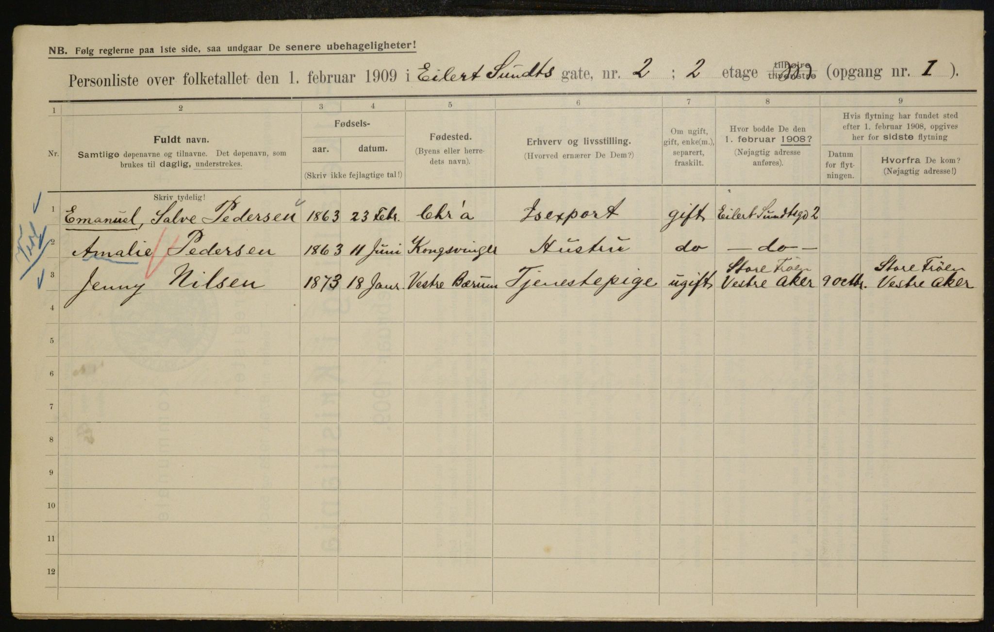 OBA, Municipal Census 1909 for Kristiania, 1909, p. 17113