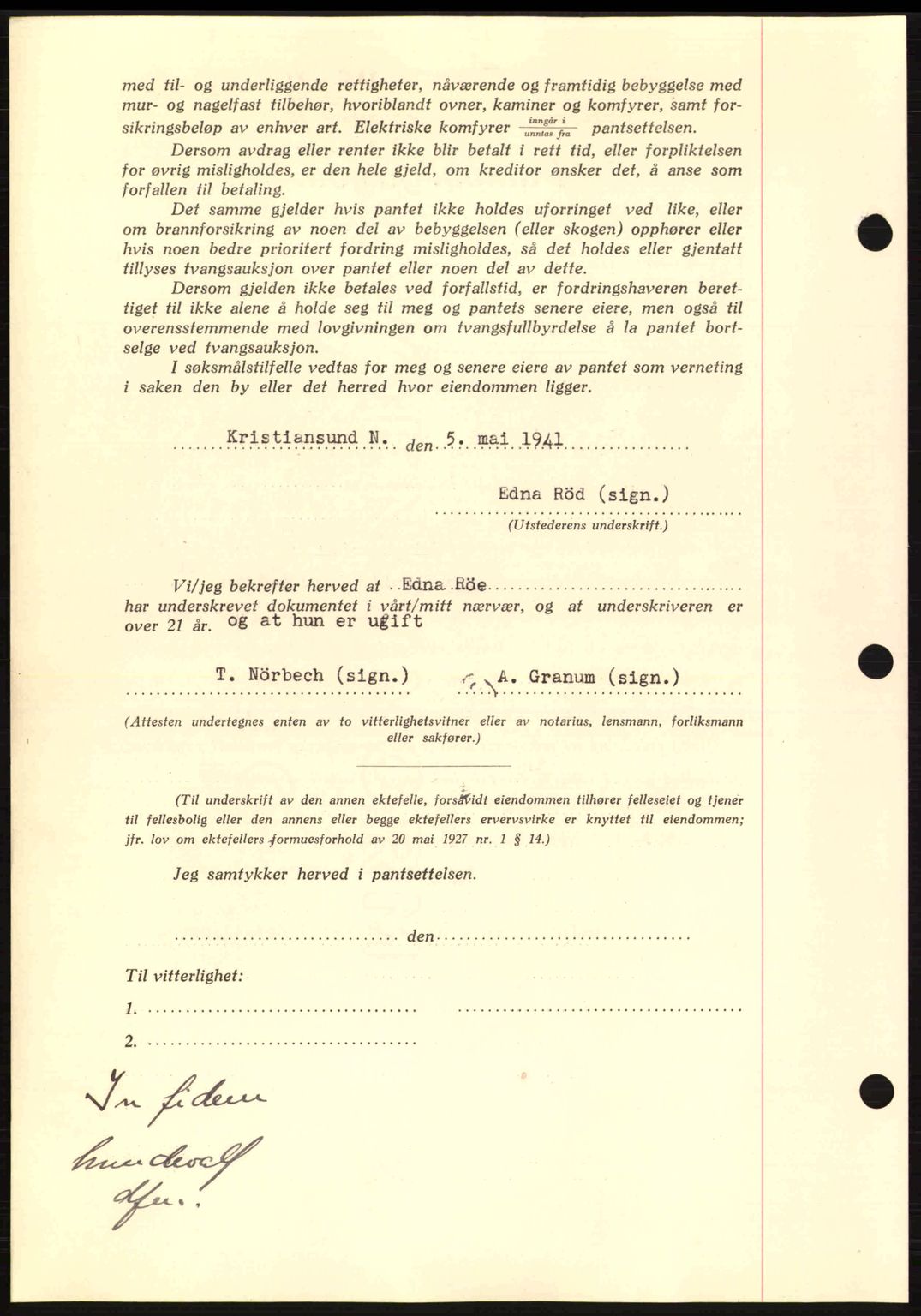 Kristiansund byfogd, AV/SAT-A-4587/A/27: Mortgage book no. 33, 1939-1941, Diary no: : 335/1941